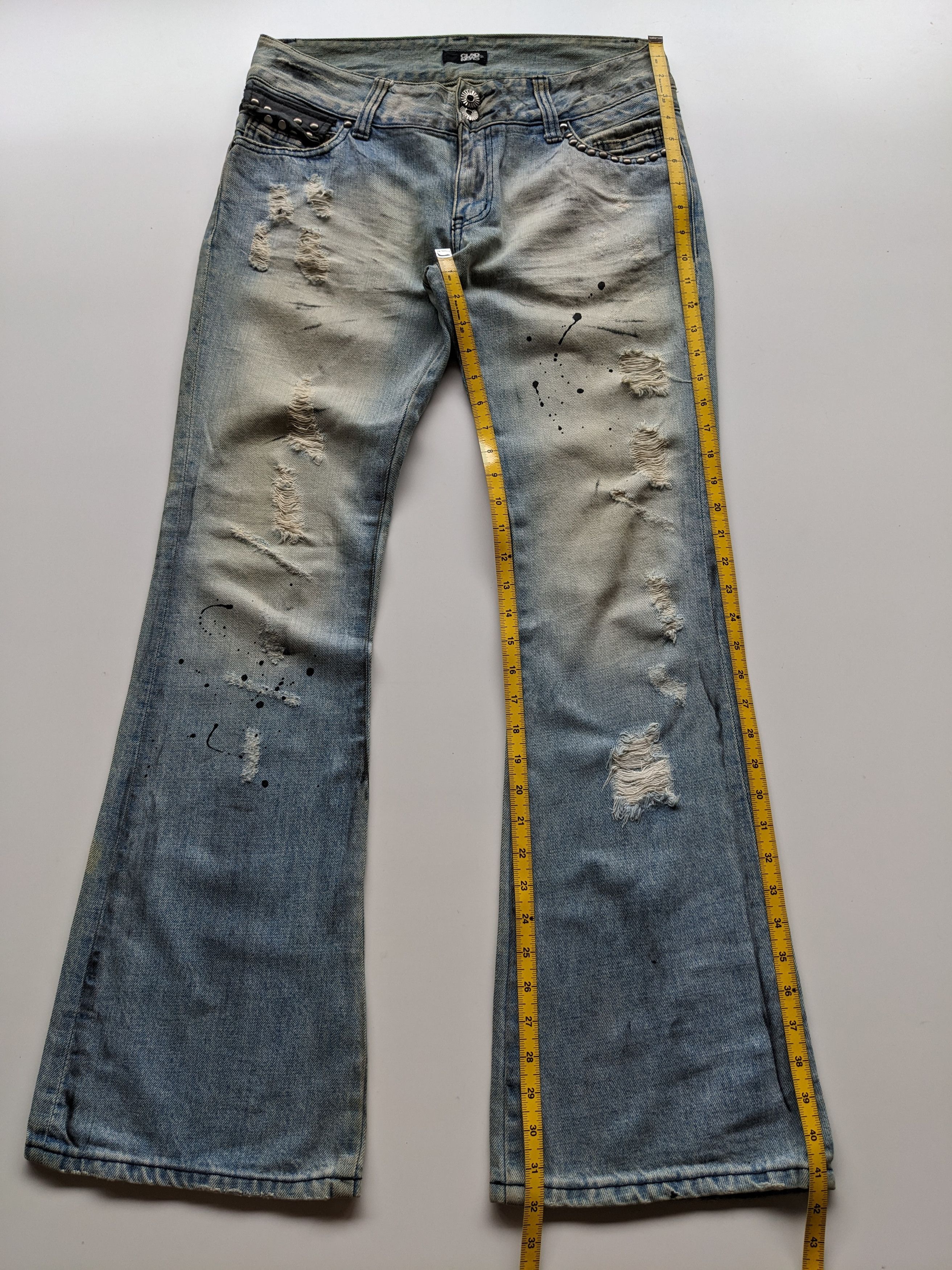 If Six Was Nine × Japanese Brand × Le Grande Bleu (L.G.B.) Glad New splash faded blue flare jeans Size US 33 - 11 Thumbnail