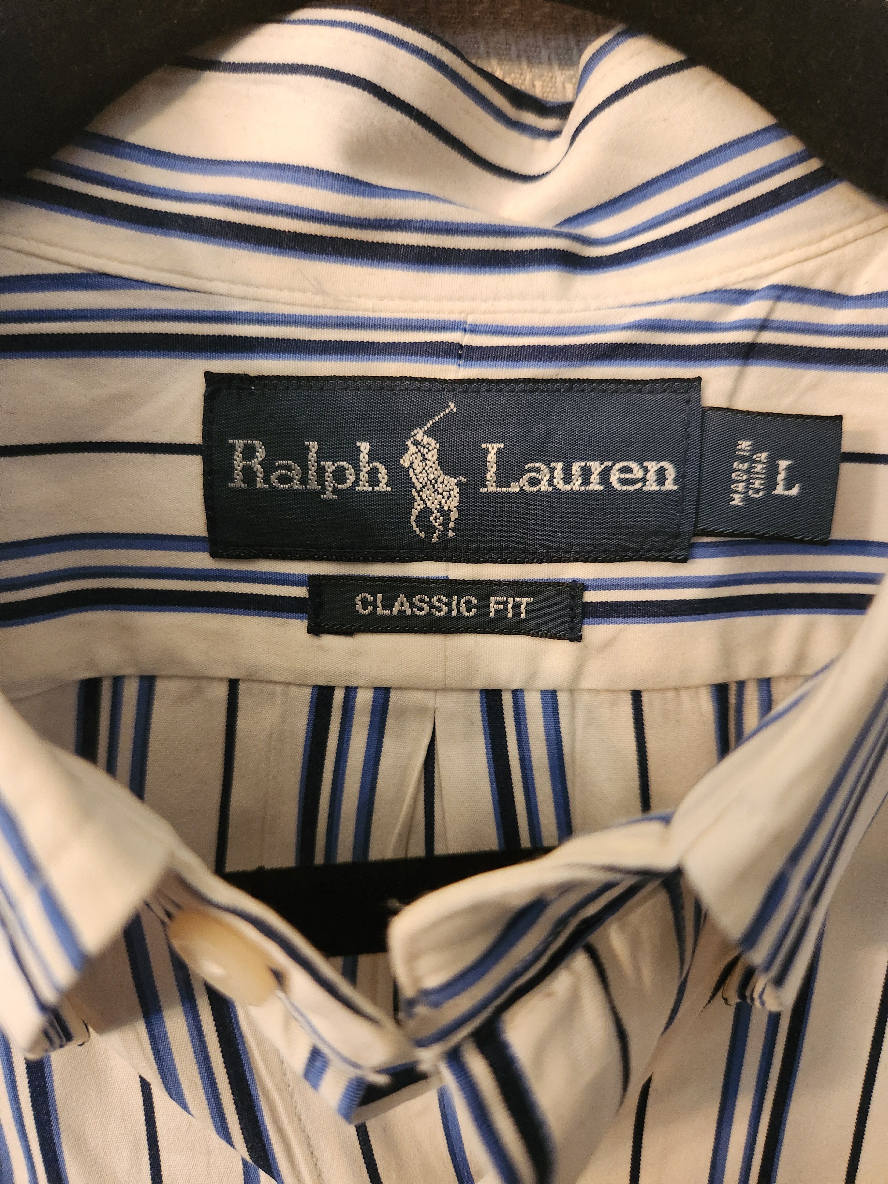 Ralph Lauren Men's 100% Cotton Long Sleeve Blue and White Striped Shirt Size US L / EU 52-54 / 3 - 3 Thumbnail