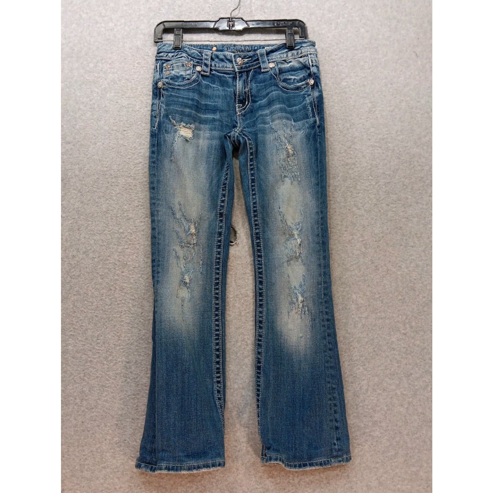Miss Me VINTAGE Miss Me Jeans Women's 27 × 29 Boot Cut Distressed Medium Wash Cross Logo Modern Classic Jeans Womens Size 27" / US 4 / IT 40 - 2 Thumbnail