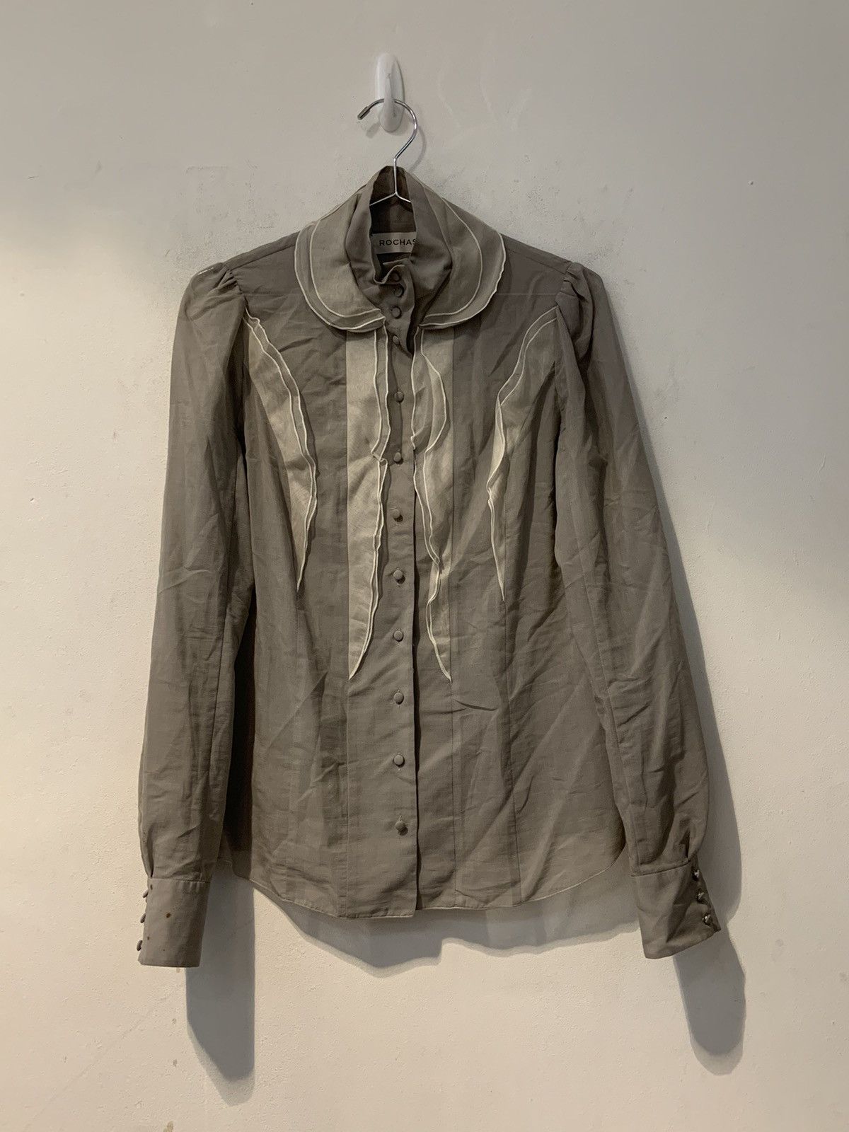 image of Grey Rochas Blouse With Ruffle Trim, Women's (Size Medium)