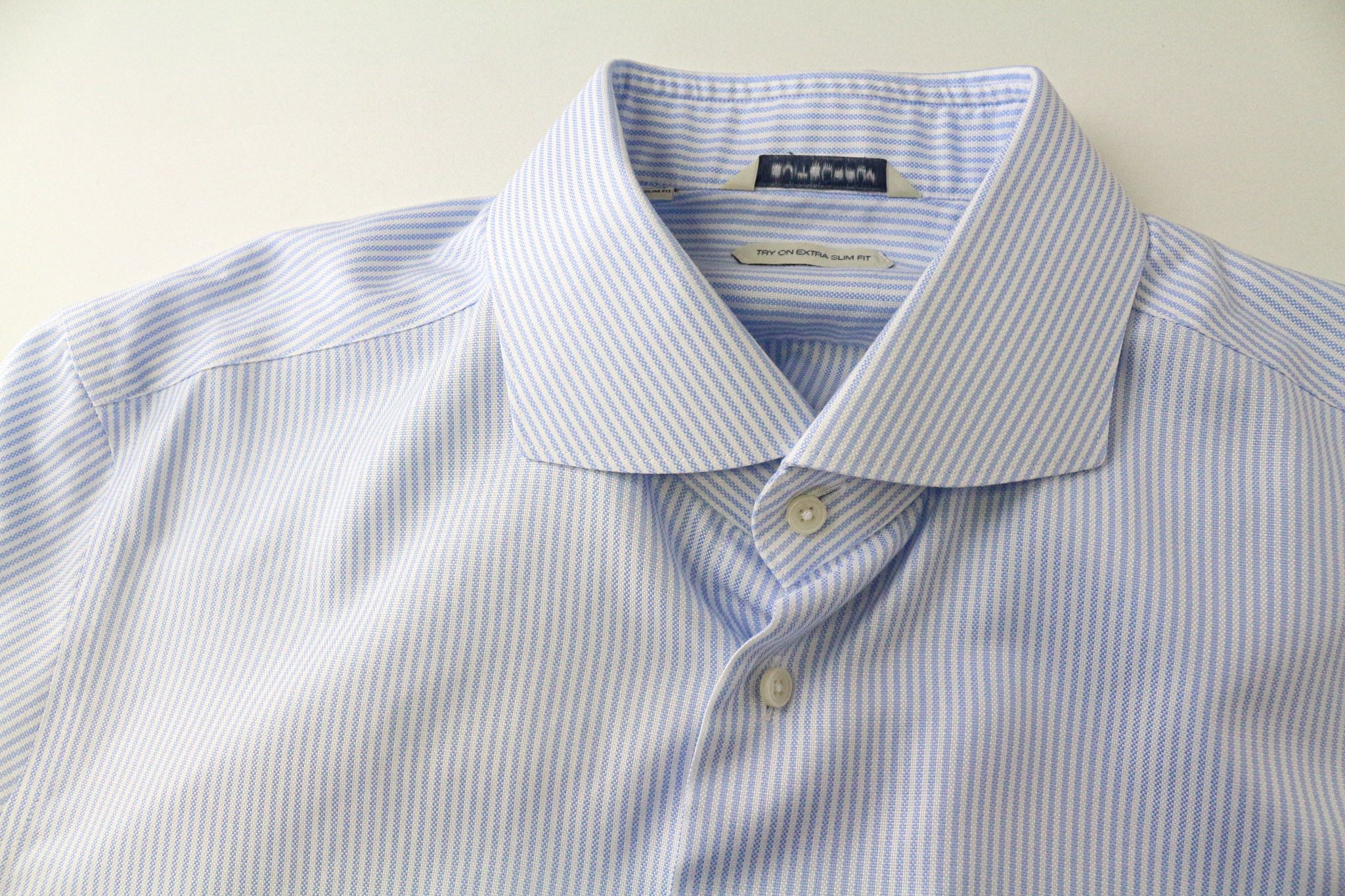 Suitsupply 44/17 1/2 Extra Slim Blue Cotton Striped Shirt 78790 Size 44R - 3 Thumbnail