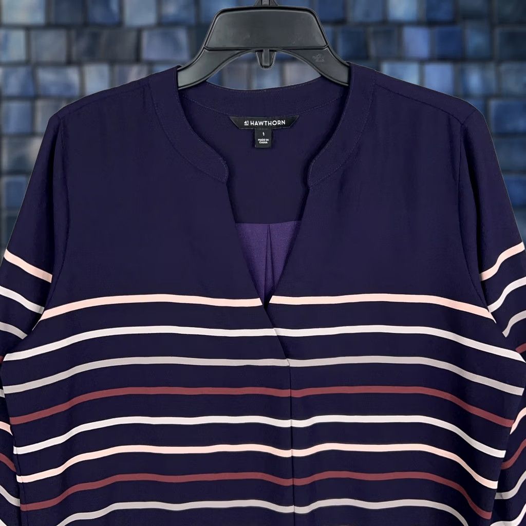 Vintage 41 Hawthorn Womens Large Purple Stripe Blouse Size L / US 10 / IT 46 - 1 Thumbnail