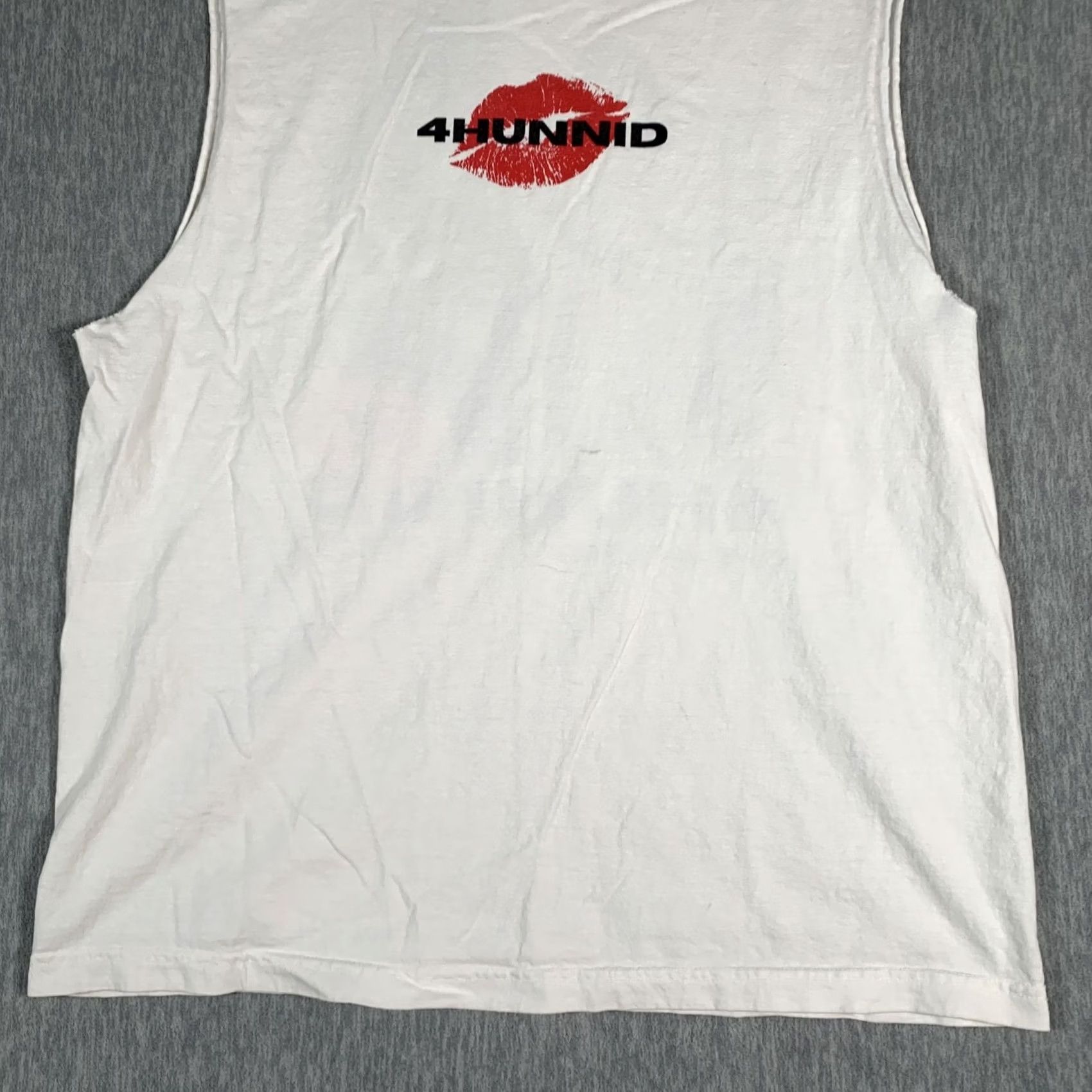 Vintage 4Hunnid Shirt Mens XL White Sleeveless Tank Top Graphic Lips Back 4Hunnid Hotline Artwork Mens XL White Graphic Print Back Size US XL / EU 56 / 4 - 3 Thumbnail
