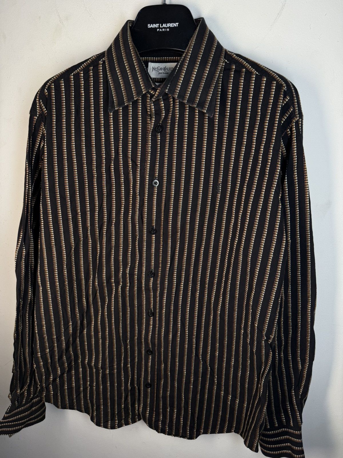 Yves Saint Laurent Black YSL Shirt Striped Button Up Dress Shirt Casual Collar Size US M / EU 48-50 / 2 - 16 Thumbnail