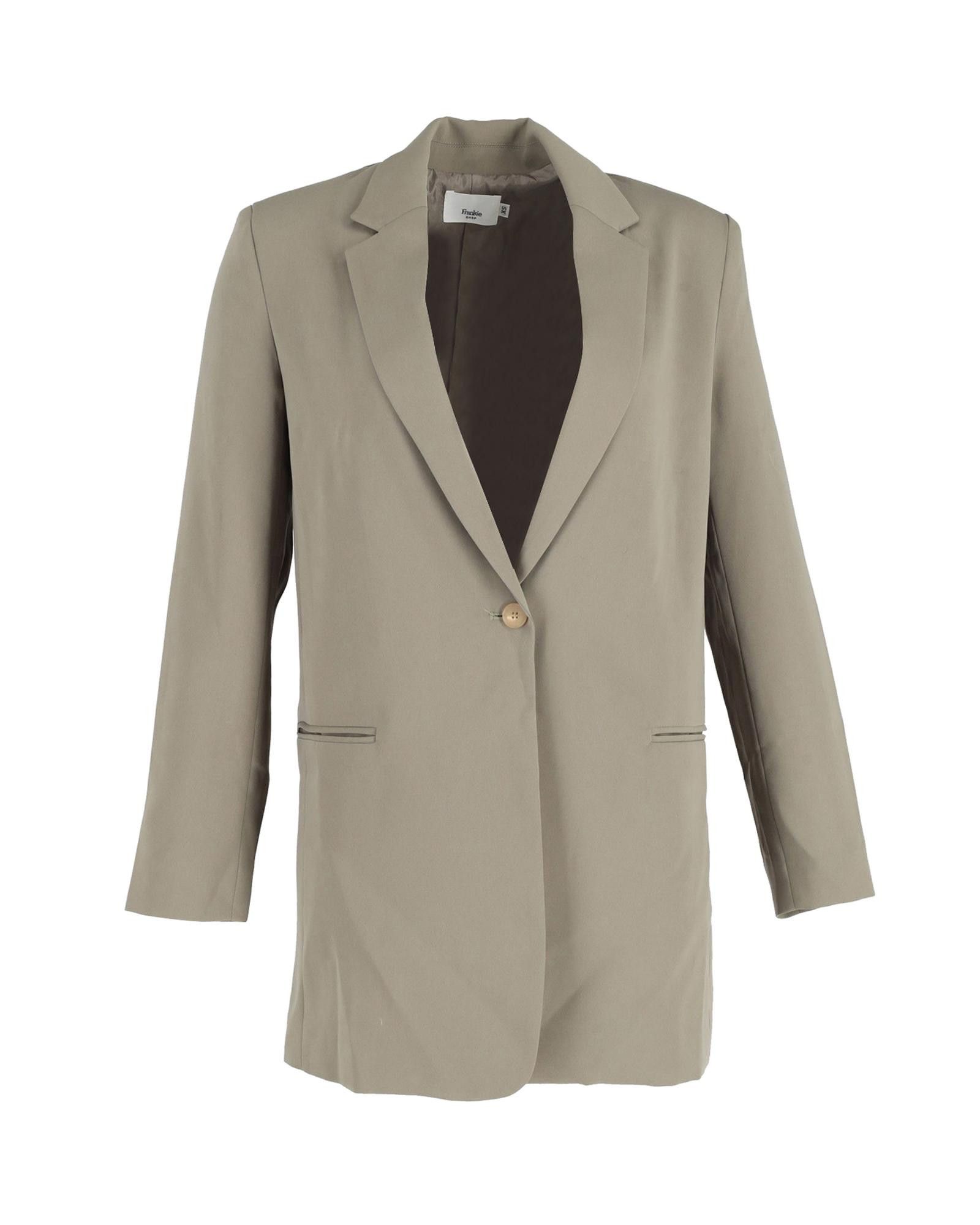 Image of Frankie Shop Green Crepe Blazer With Single Button Fastening, Women's (Size XS)