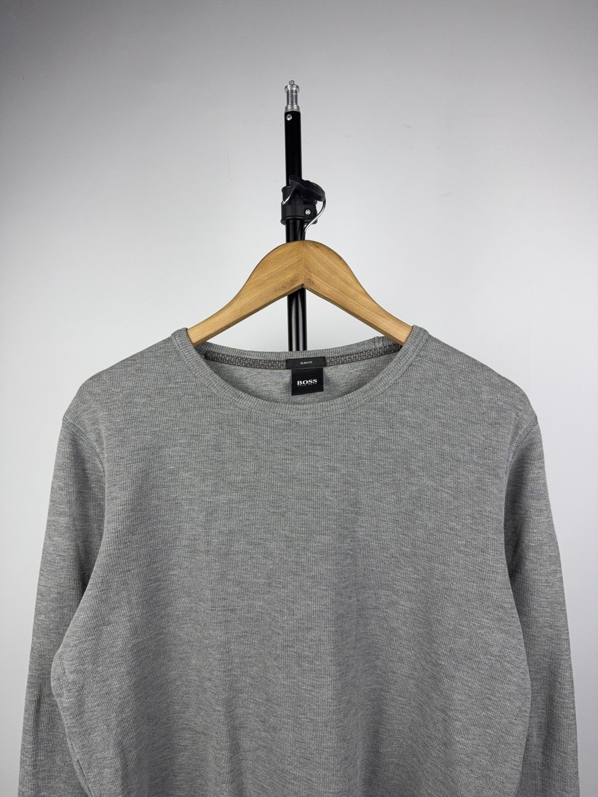 Hugo Boss Luxury BOSS Slim Fit Gray Waffle Knit Long Sleeve Shirt M Size US M / EU 48-50 / 2 - 2 Thumbnail