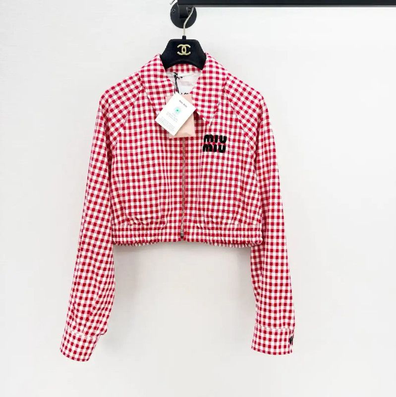 Miu Miu Miu Miu Pink Gingham Cropped Jacket 0089 Size XS / US 0-2 / IT 36-38 - 1 Thumbnail