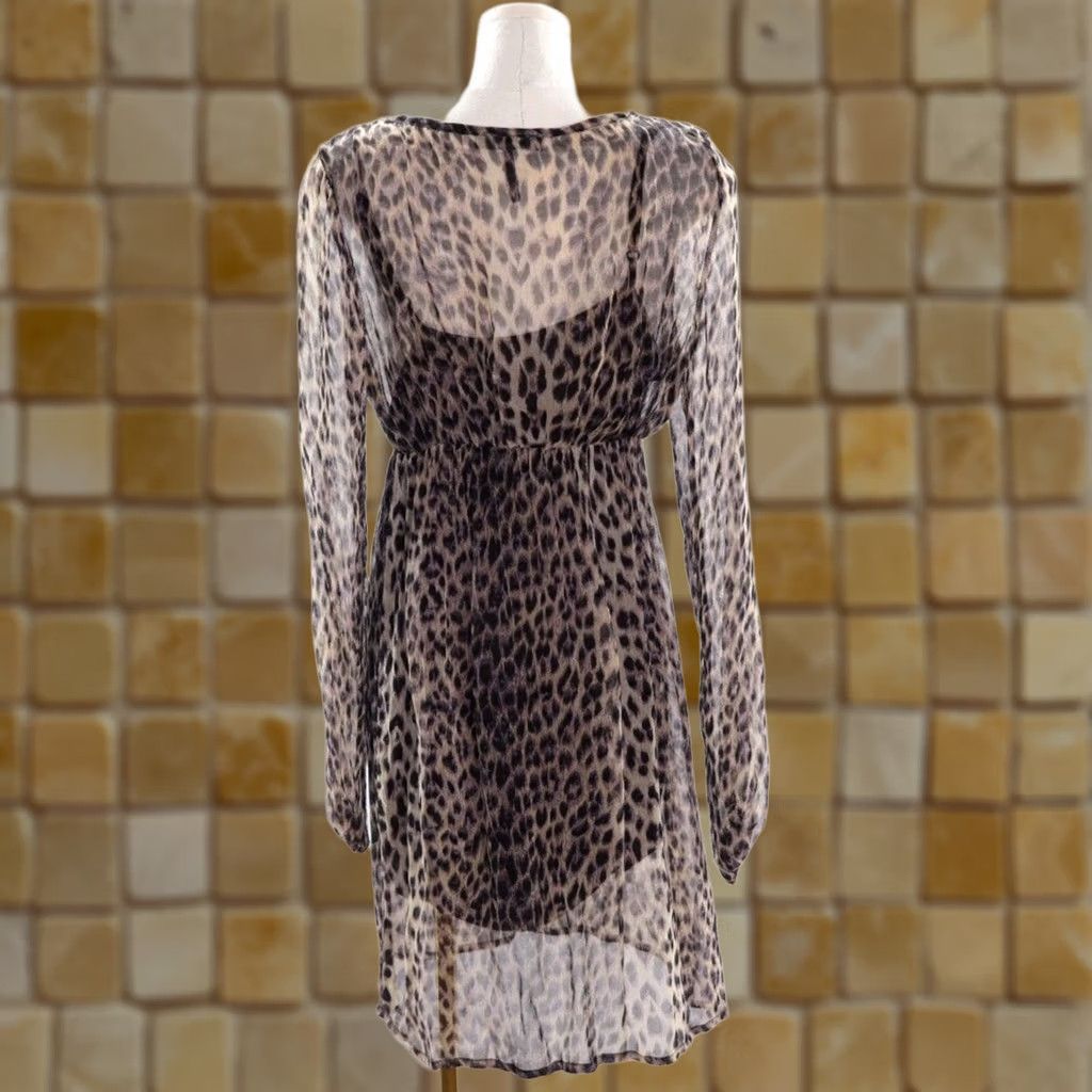 Vintage VINTAGE Buffalo Sheer Leopard Print Long Sleeve Dress Leather Detail S PS Petite Womens Size S / US 4 / IT 40 - 1 Thumbnail