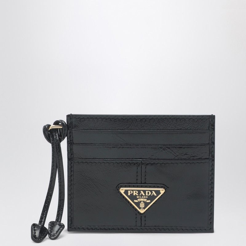 Prada Prada Black Leather Card Holder With Triangle Logo Size ONE SIZE - 1 Thumbnail