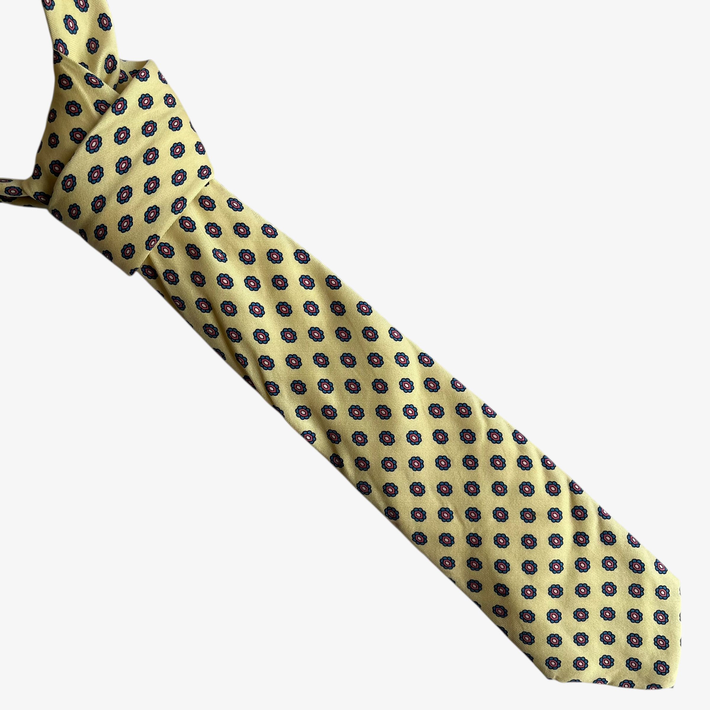 Aquascutum Vintage 80s Aquascutum Abstract Floral Print Yellow Silk Tie Size ONE SIZE - 1 Thumbnail