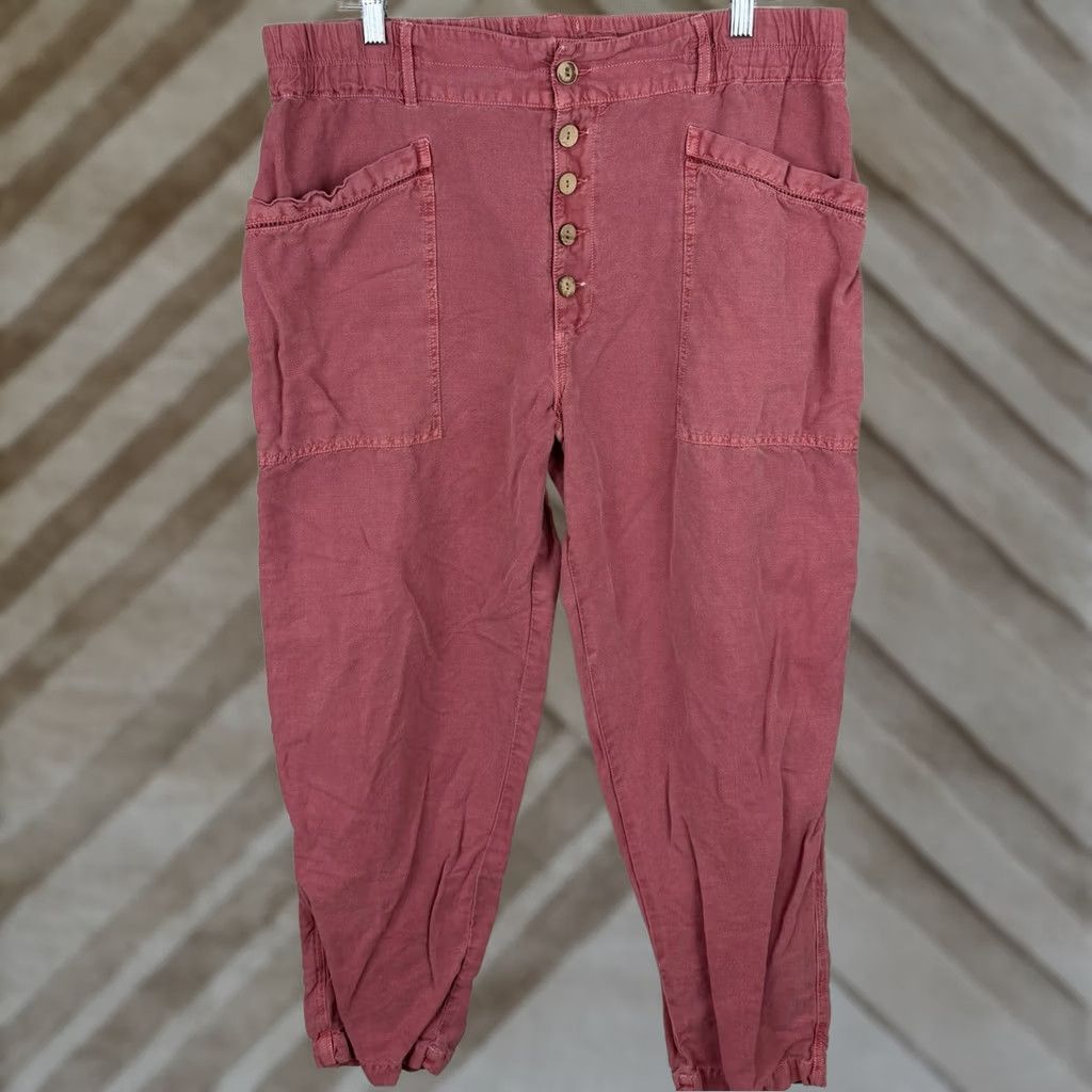 Vintage Sundance Pants Womens 16 Salmon Pink Linen Cotton Blend Elastic Waist Size 38" / US 16 / IT 52 - 1 Thumbnail