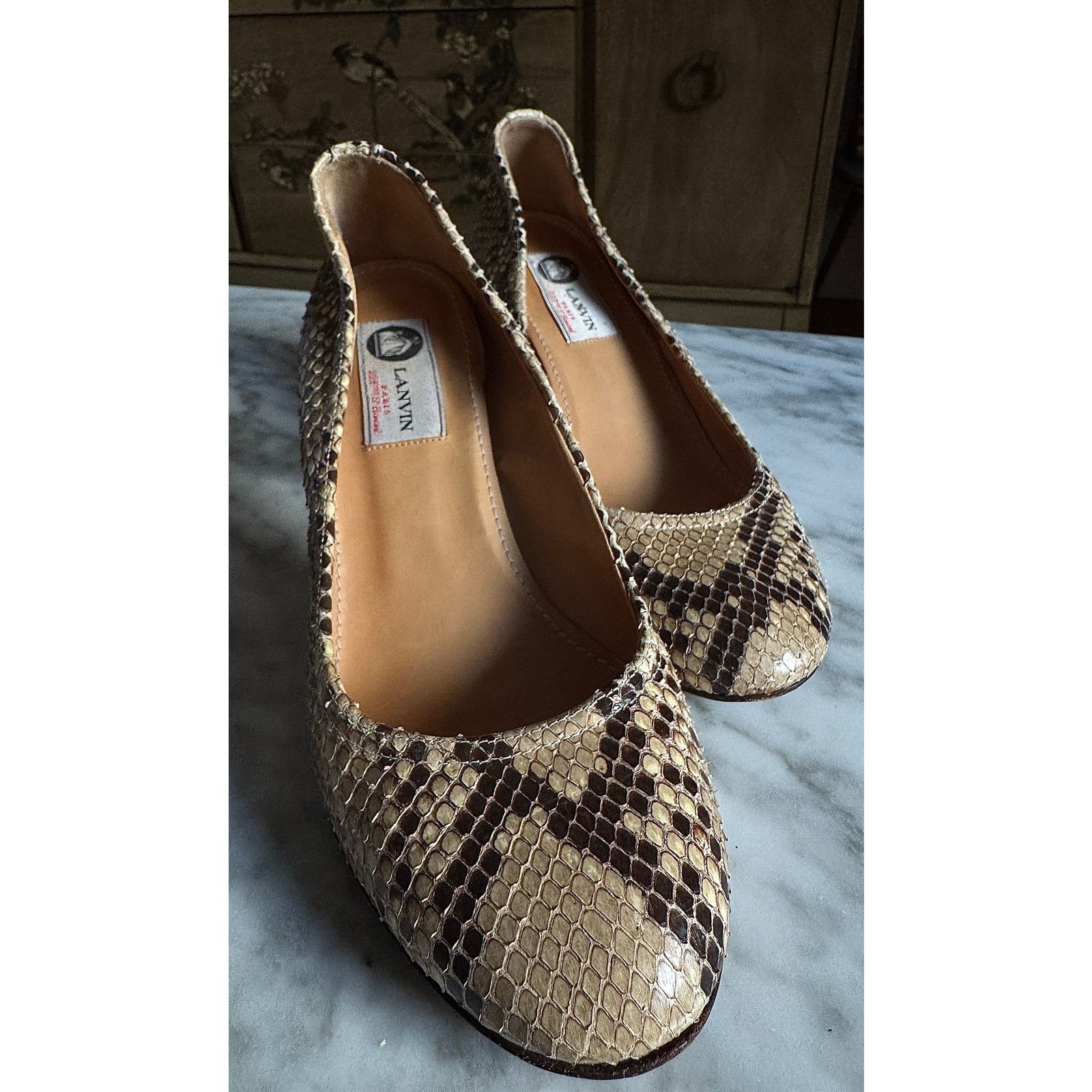 Lanvin Lanvin Real Leather Snakeskin Round Toe Heels Size US 8.5 / IT 38.5 - 2 Thumbnail