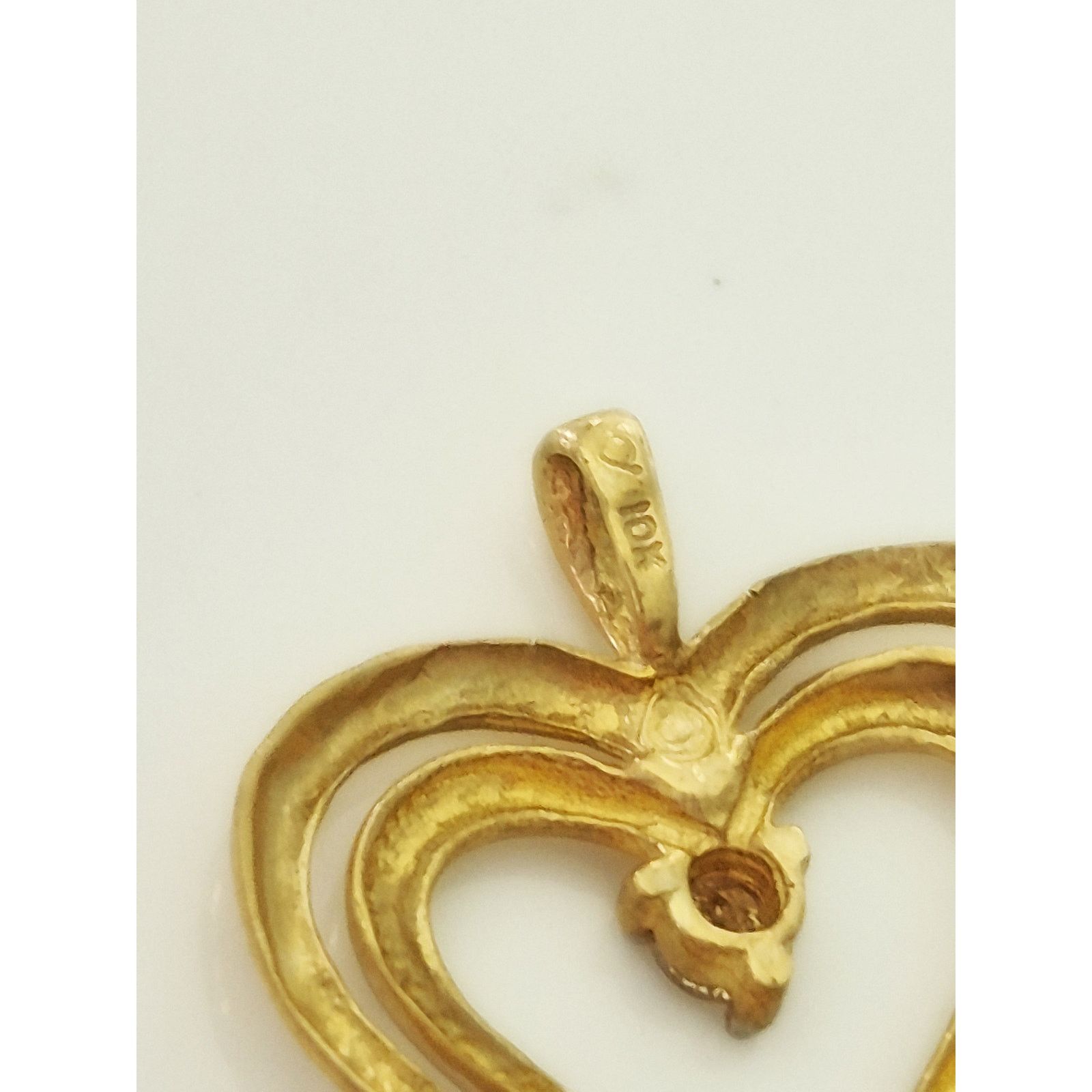 Other Vintage 10K Gold Diamond Double Heart Pendant Size ONE SIZE - 4 Thumbnail