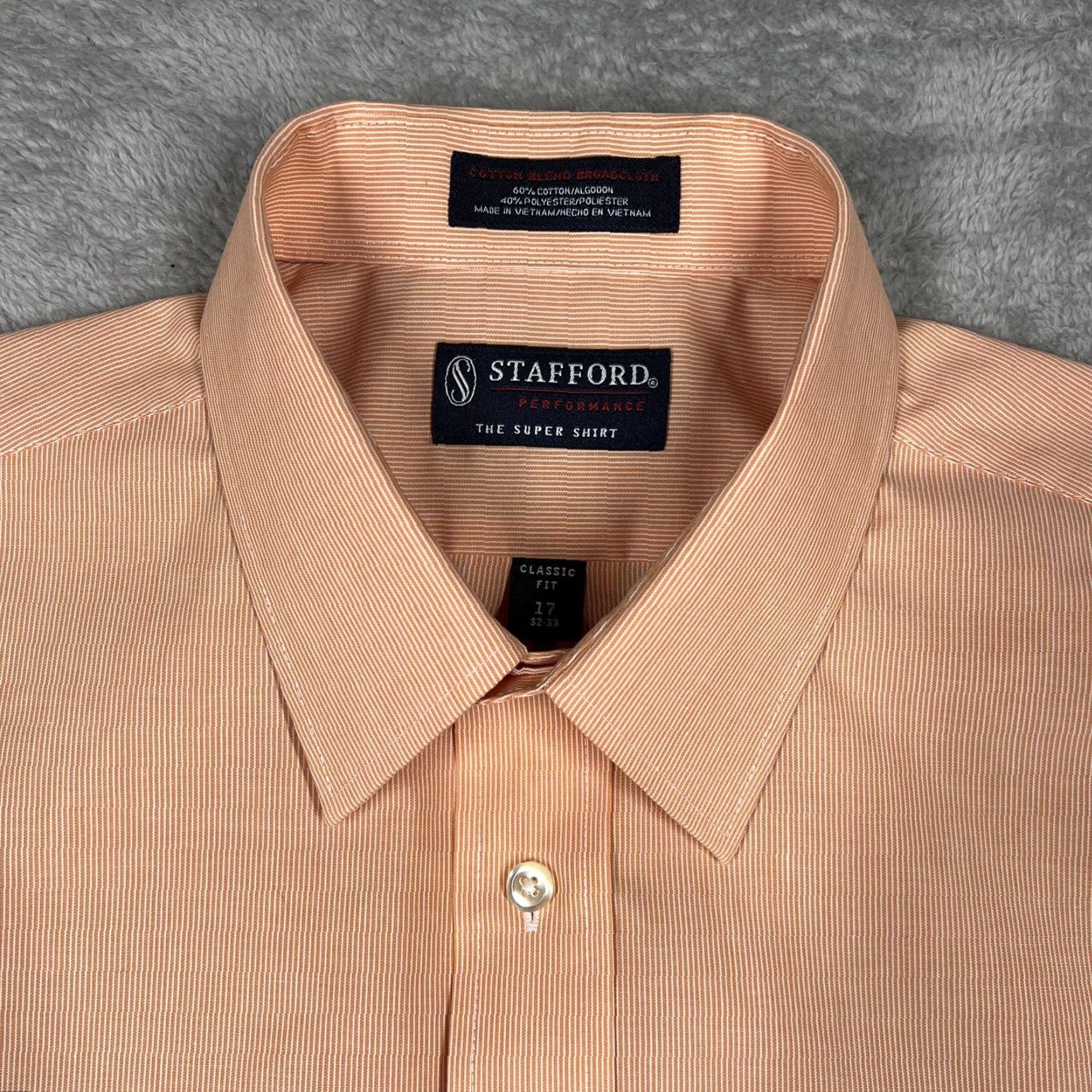 Stafford Stafford The Super Shirt Shirt Men 17 Salmon Striped Classic Fit Button-Up Size US XL / EU 56 / 4 - 7 Thumbnail