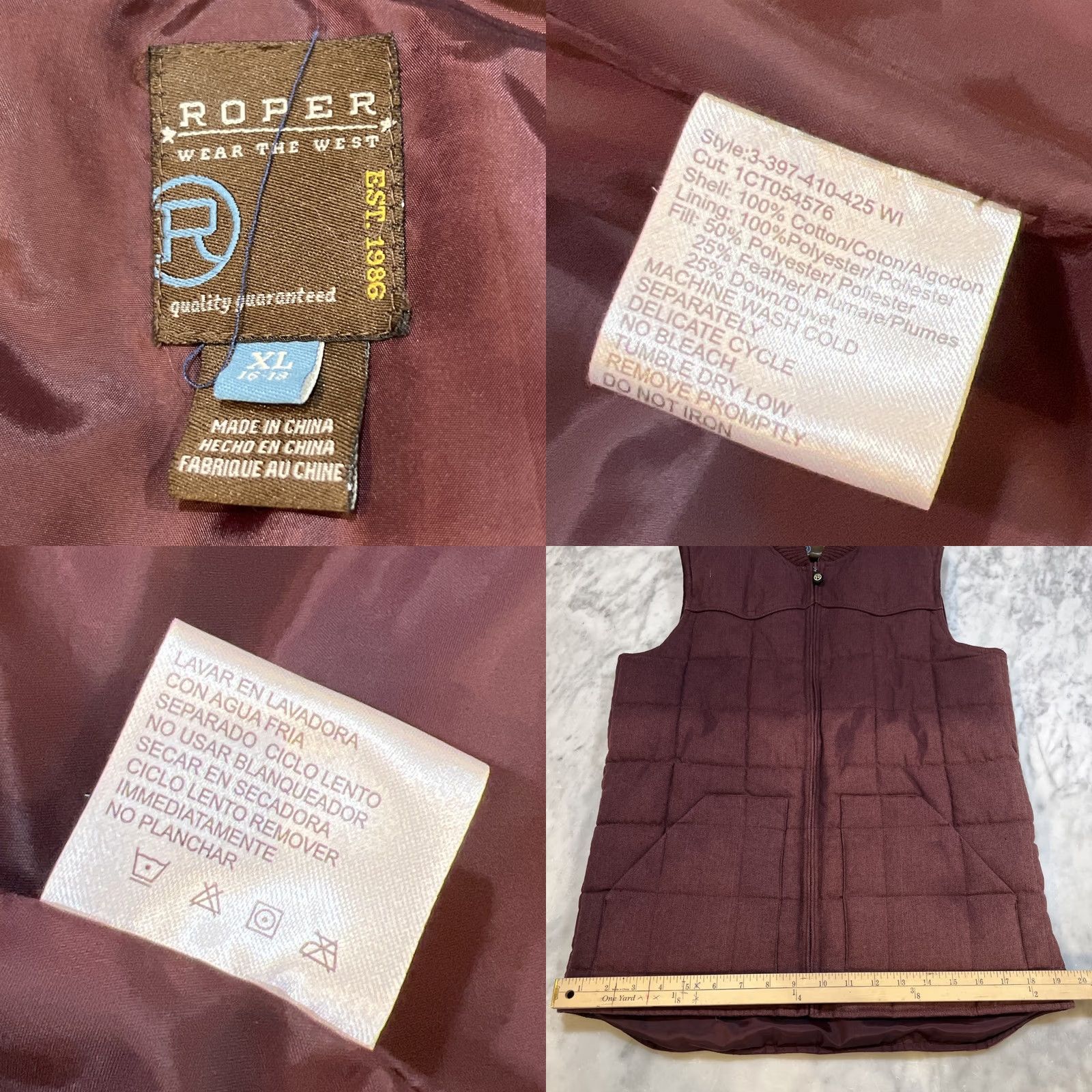 Roper Roper Vest Women’s XL 16-18 Maroon Quilted Cotton Poly Down Pockets Full Zip Vest Accessories Casual, Travel, Workwear Womens Size L / US 10 / IT 46 - 9 Thumbnail