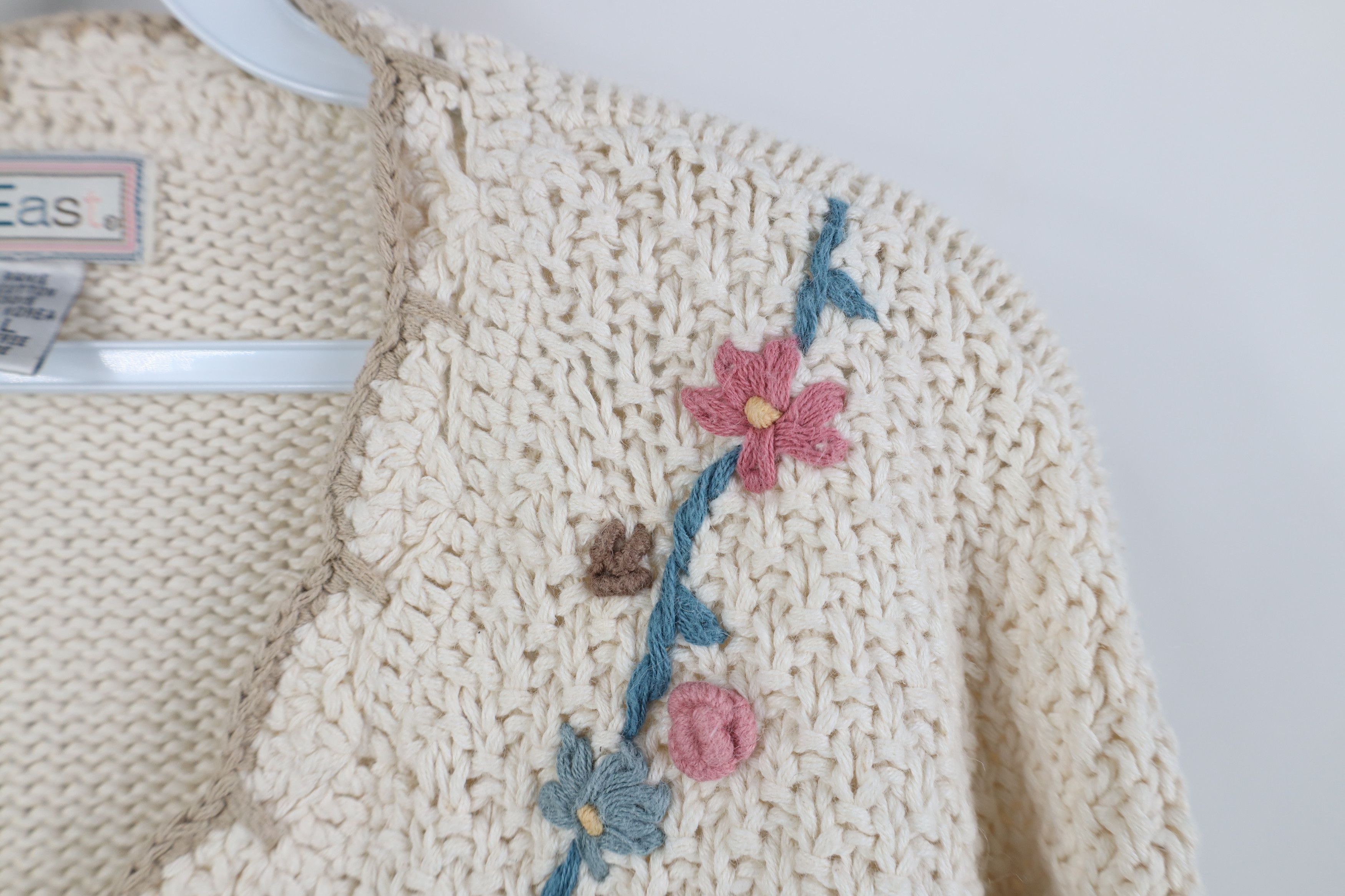 Vintage Vintage 90s Country Primitive Flower Knit Sweater Cream Size L / US 10 / IT 46 - 5 Thumbnail