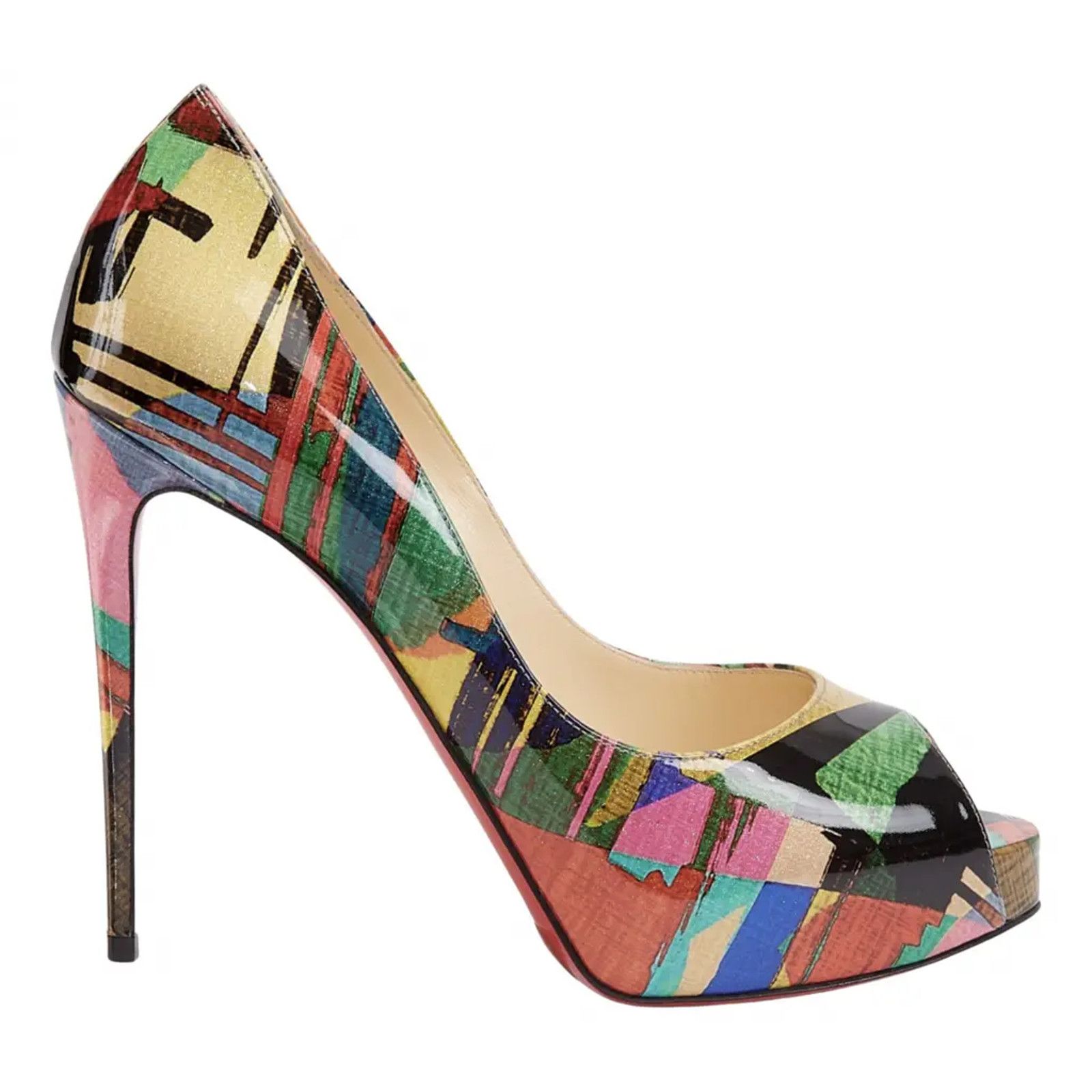 Christian Louboutin New Very Prive 120 Patent Mag Multicolor Peep Heel Pump 37.5 Size US 7.5 / IT 37.5 - 1 Thumbnail