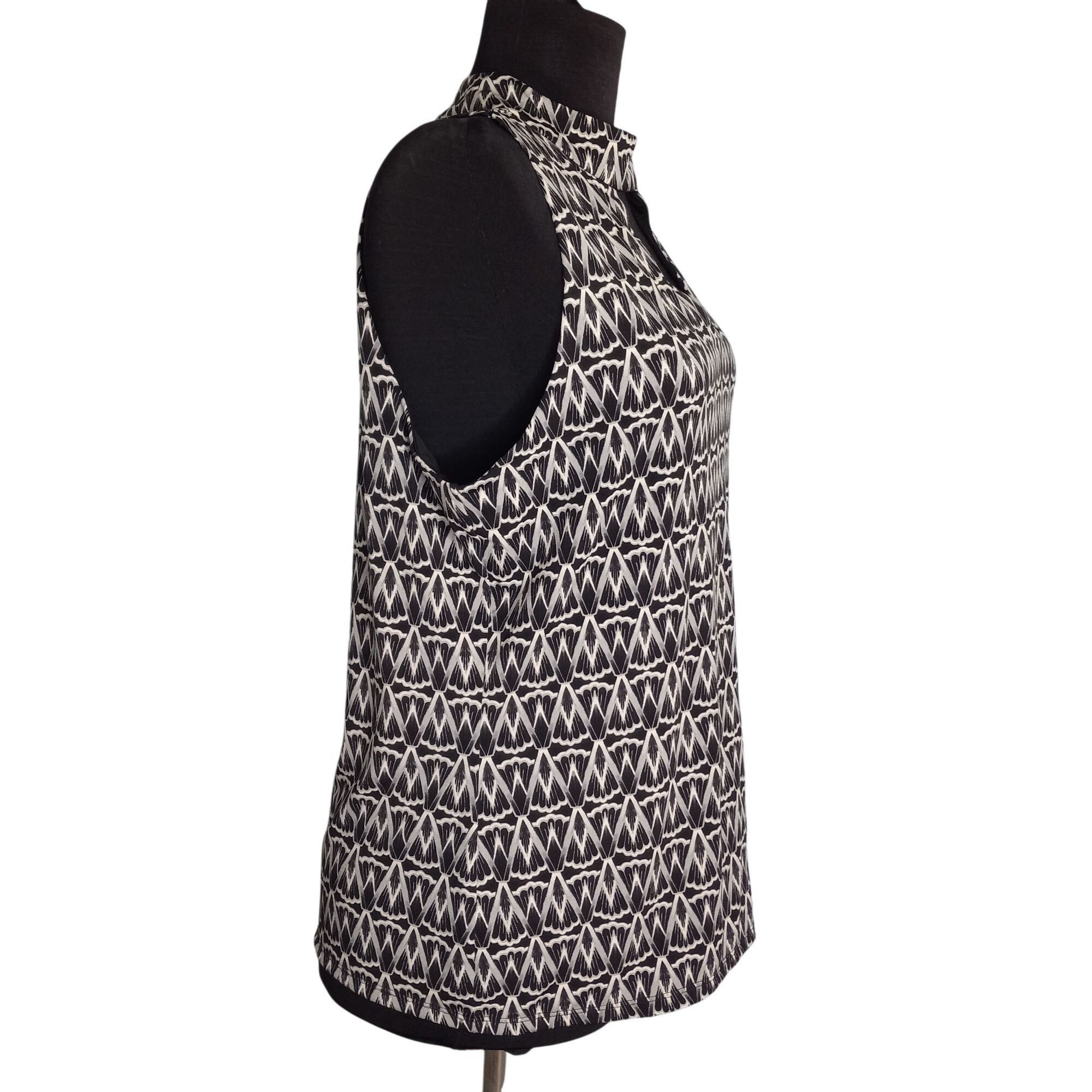 White House Black Market WHBM Outlet L Tank Top Black White Geometric Print Sleeveles Size L / US 10 / IT 46 - 4 Thumbnail