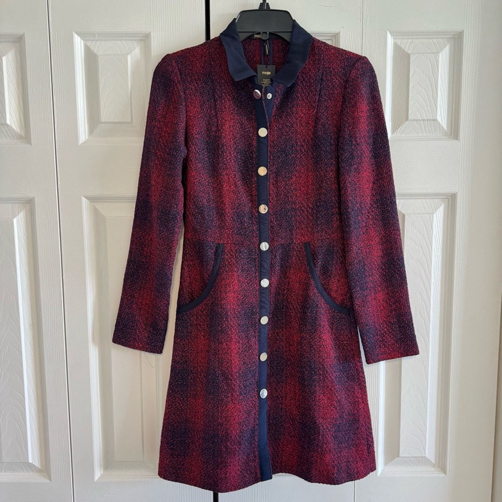 Maje NWT! Maje Red and Black Long Sleeve Dress, Size 2 Size XS / US 0-2 / IT 36-38 - 3 Thumbnail