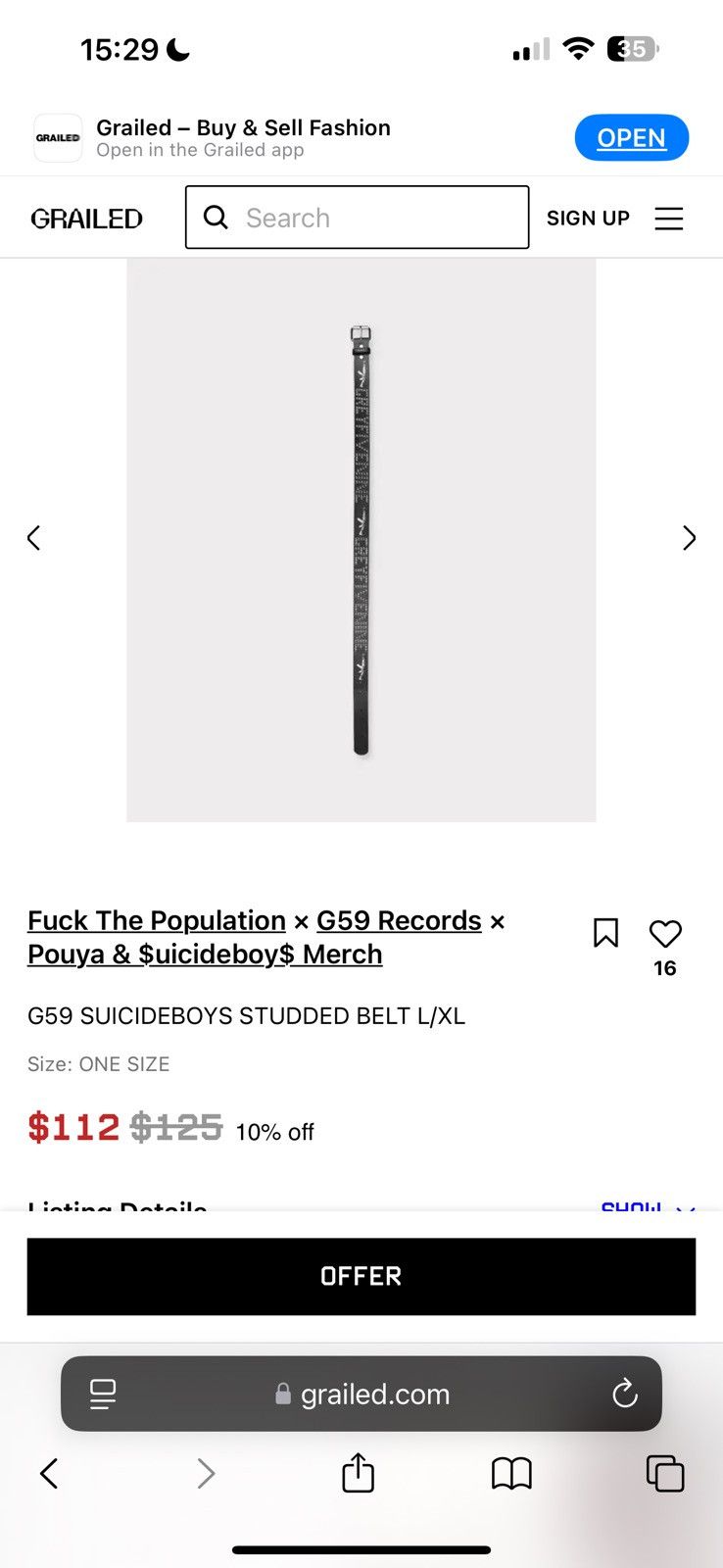 G59 Records G59 STUDDED BELT S/M Size 30 - 2 Thumbnail