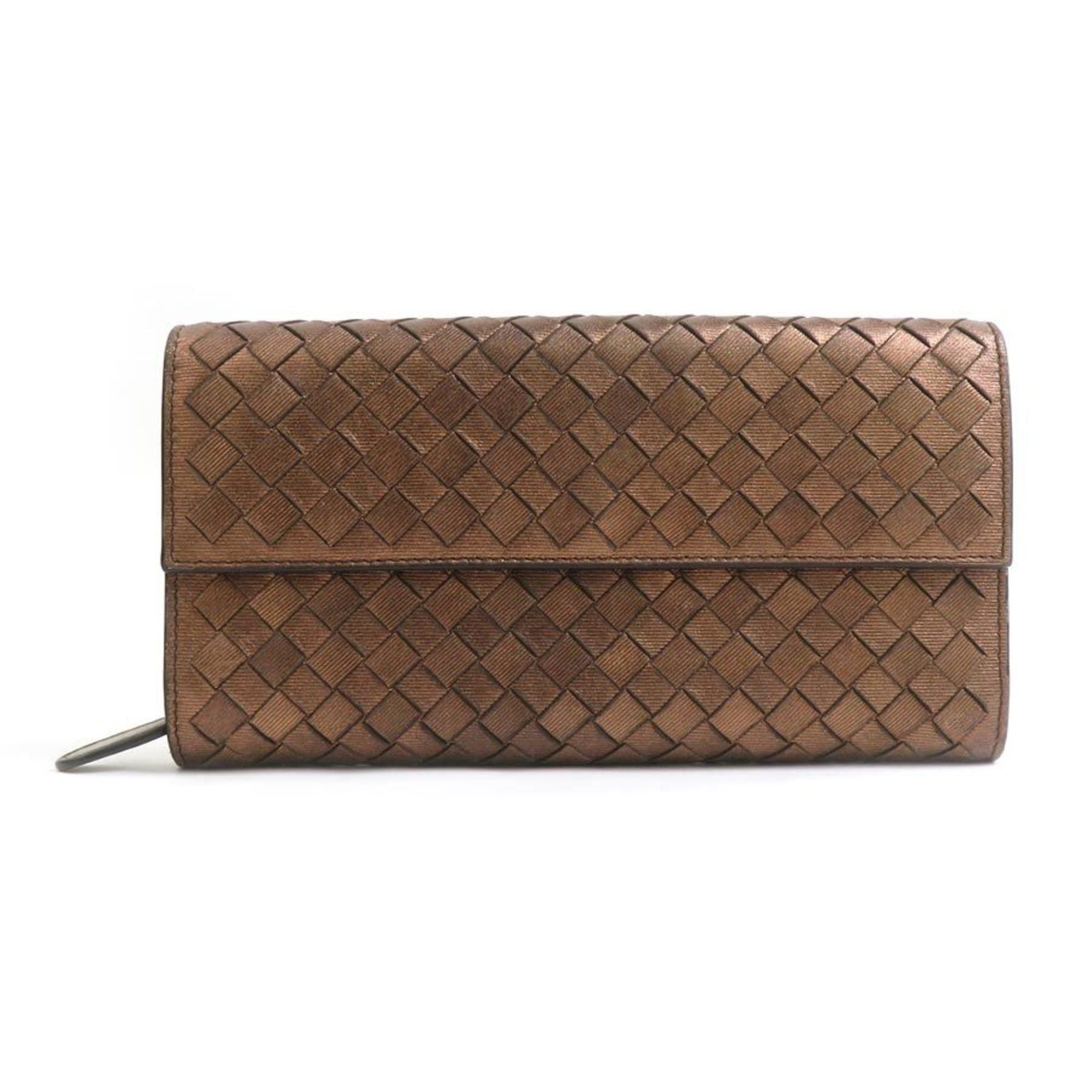 Bottega Veneta Bottega Veneta Long Wallet in Intrecciato Leather, Metallic Brown, Unisex, r10985 Size ONE SIZE - 1 Thumbnail