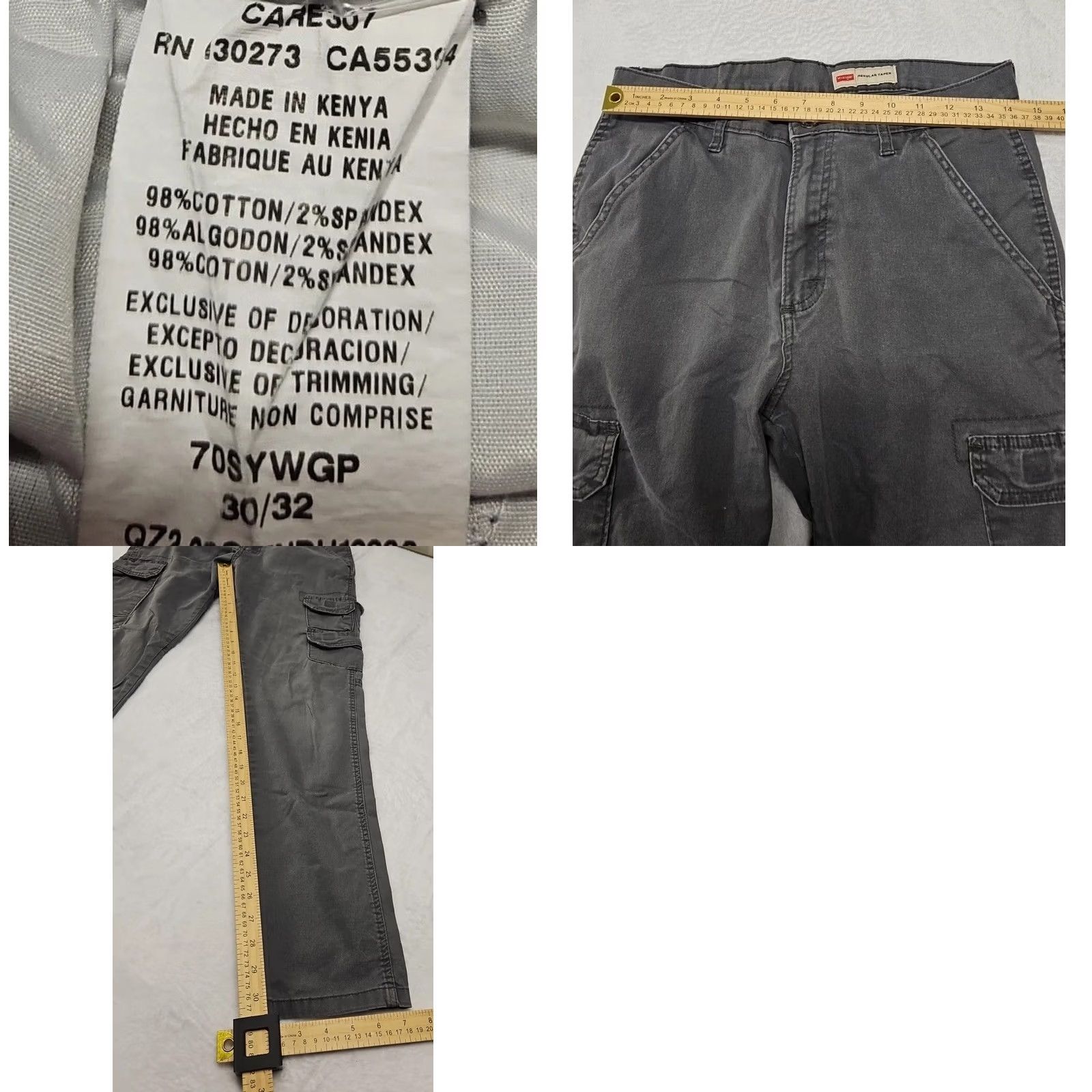 Wrangler Wrangler Cargo Pants Gray Stretch Cotton Regular Taper 30x32 Men’s Regular Inseam 32” Zip Button Flat Front Canvas Logo Zipper Size US 30 / EU 46 - 8 Thumbnail