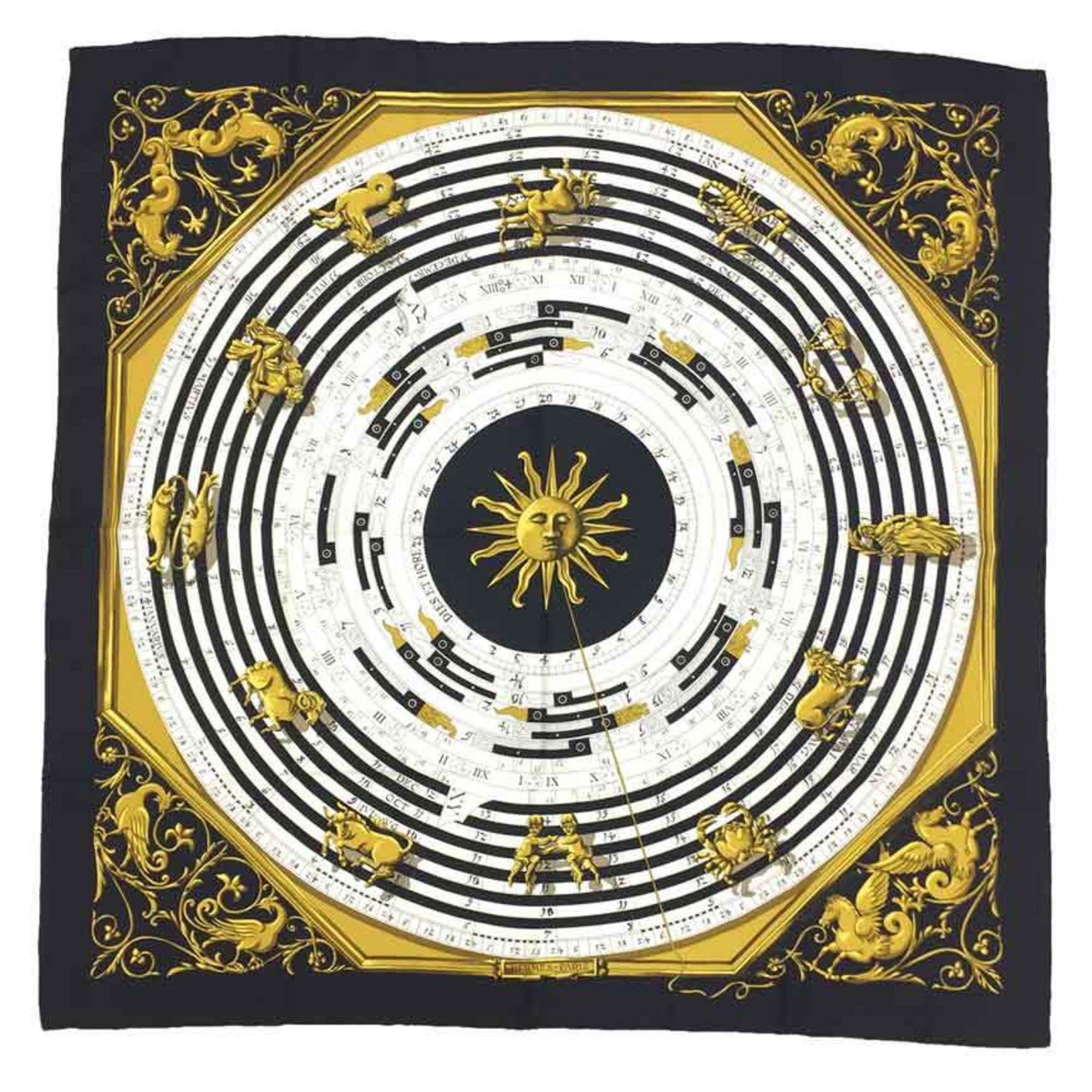 image of Hermes Scarf Muffler Kare90 Dies Et Hore Astrology Constellation Pattern Horoscope Black/white/yell