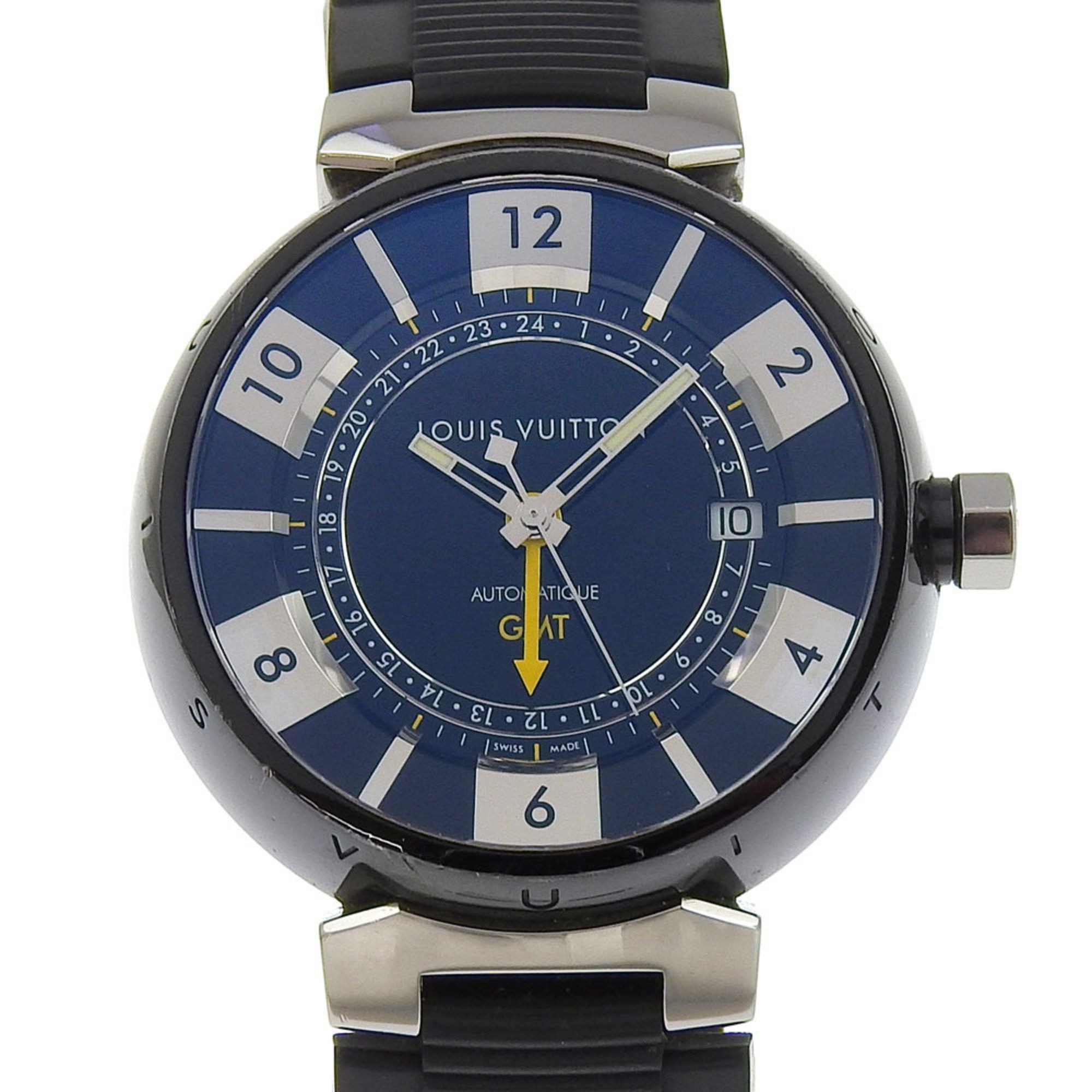 Louis Vuitton Louis Vuitton Tambour GMT Watch Q113K Stainless Steel x Rubber Automatic Black Dial Men's Size ONE SIZE - 1 Thumbnail