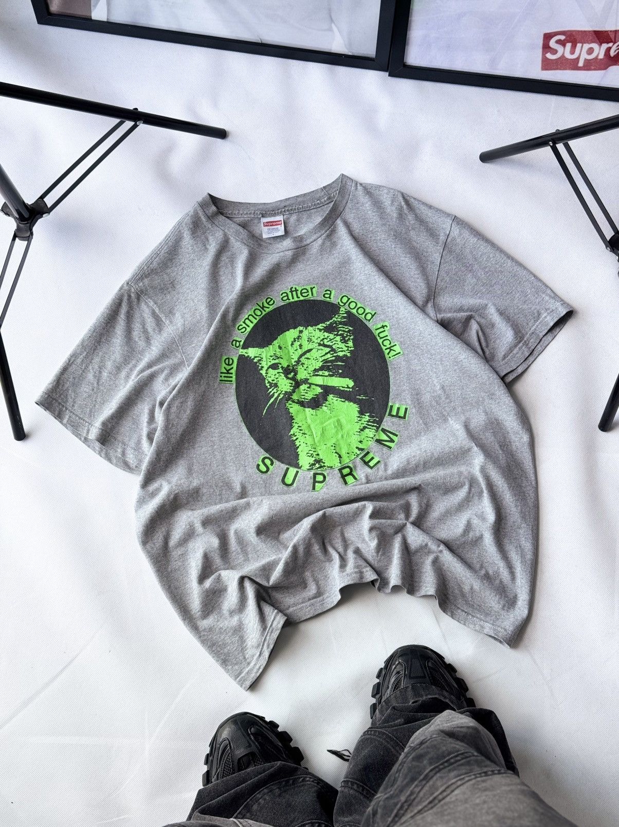 Supreme × Vintage Vintage Supreme Smoke Cat 🐈 Tee Hype like a 💨 after sex Size US L / EU 52-54 / 3 - 16 Thumbnail