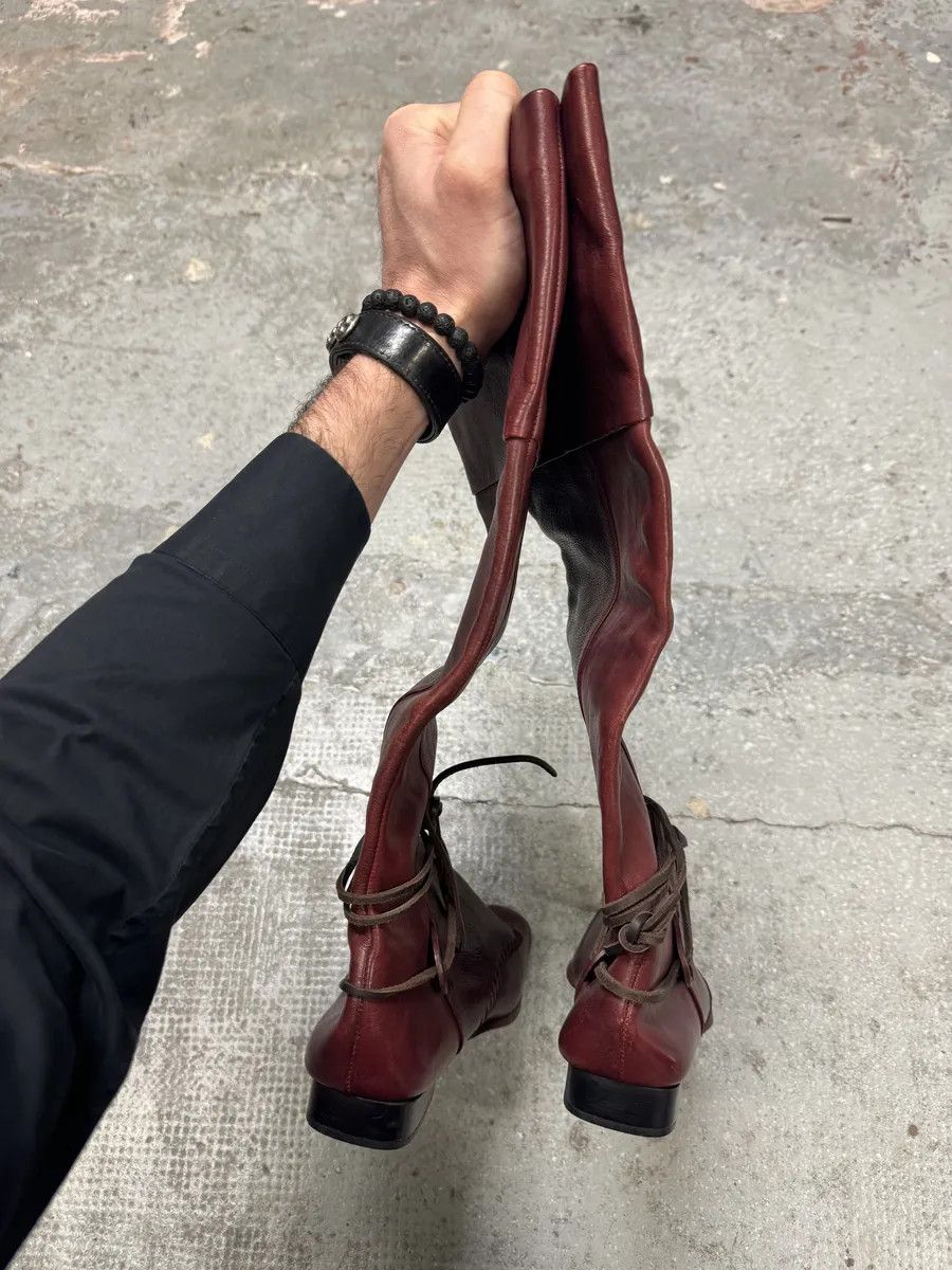 Marithe + Francois Girbaud Marithé & François Girbaud Burgundy High Leather Laced Boots Size US 7 / IT 37 - 7 Thumbnail