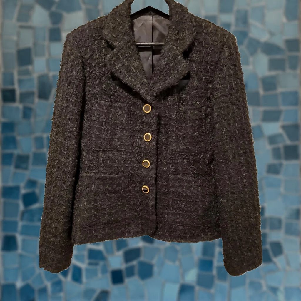 Vintage VINTAGE San Francisco Clothing BOUCLE Wool Jacket Black Green Check Women's Size 12 Jacket Size XL / US 12-14 / IT 48-50 - 1 Thumbnail