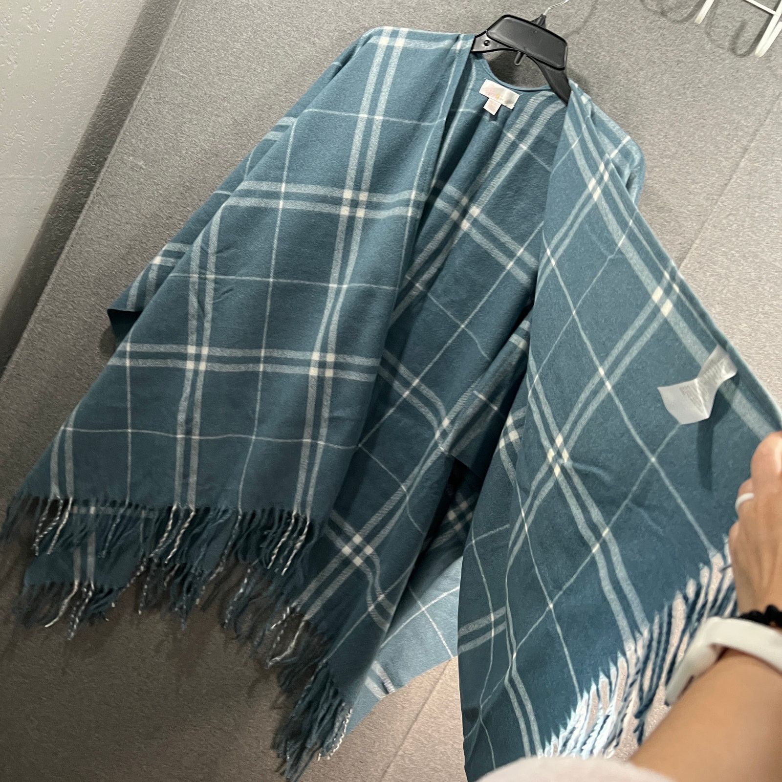 Other Belle by Kim Gravel Hello Fall Plaid Ruana Steele Blue Size ONE SIZE - 7 Thumbnail