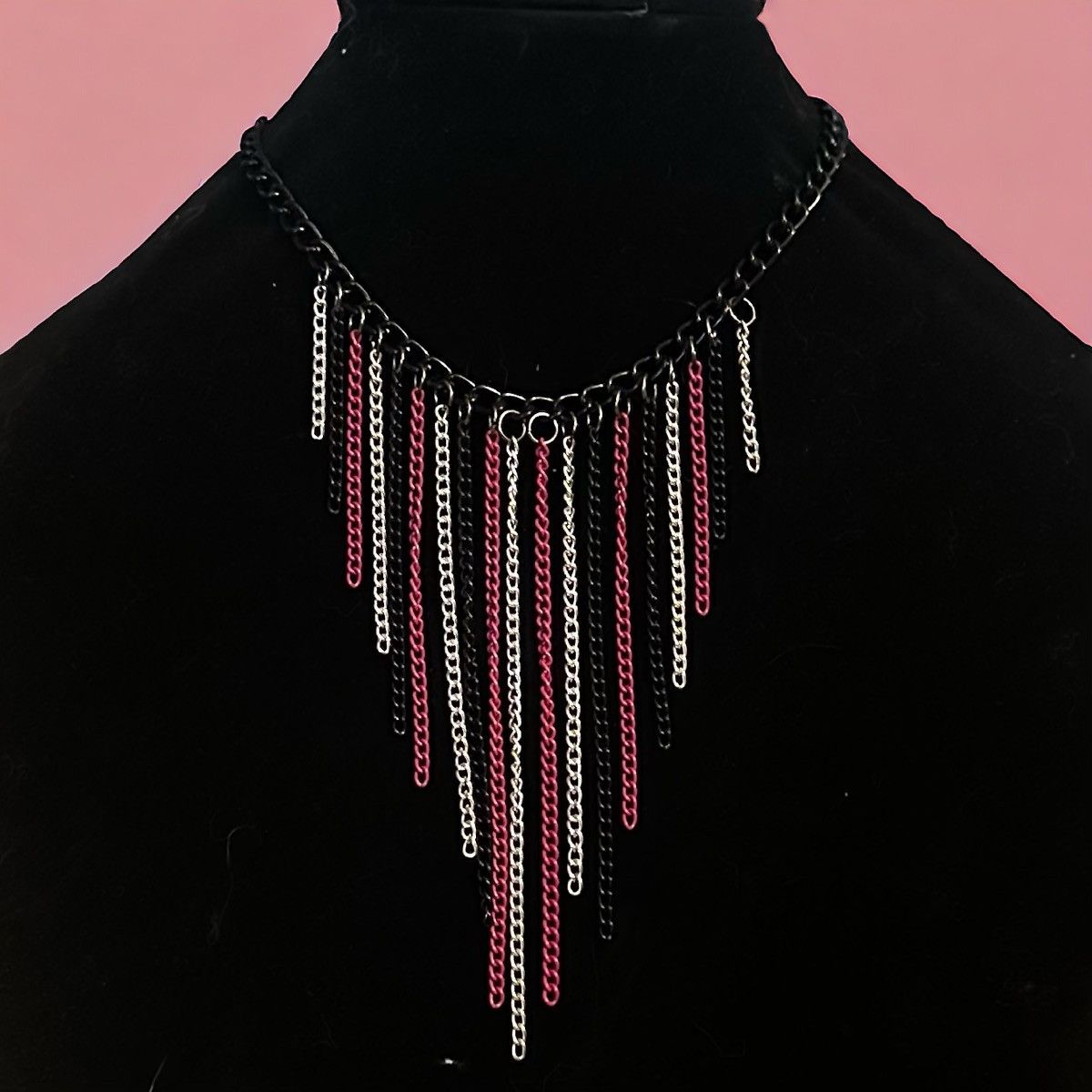 Other Black, silver and pink fringe necklace Size ONE SIZE - 1 Thumbnail
