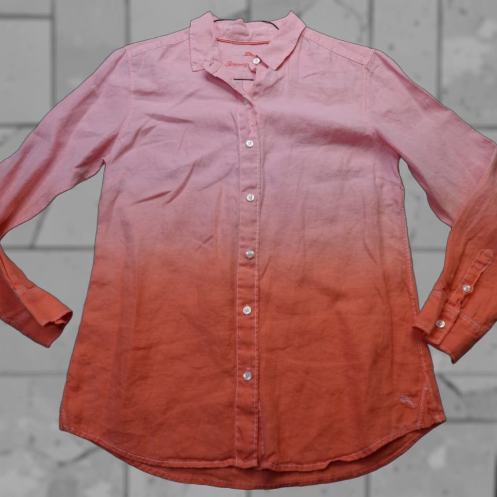 Tommy Bahama Tommy Bahama Shirt Womens Medium Pink Red Ombre 100% Linen Long Sleeve Button-Up Collared Size M / US 6-8 / IT 42-44 - 1 Thumbnail