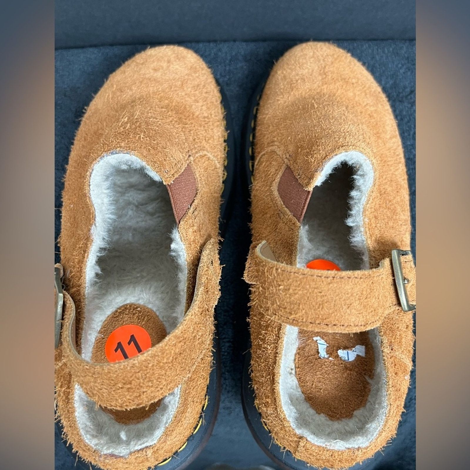 NEW Dr. Martens Isham Brown Shearling Suede Slingback Mules