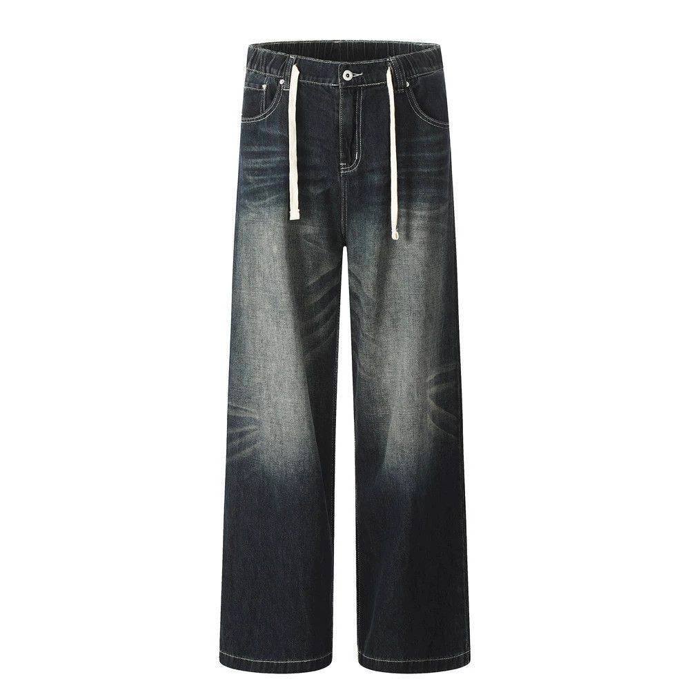 Jean Washed straight men's street contrast color drawstring jeans Size US 32 / EU 48 - 1 Thumbnail