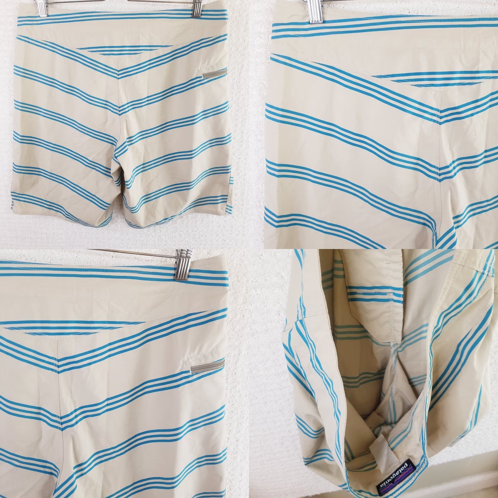 Patagonia Patagonia Board Shorts Mens 34W 9" Beige Blue Striped Drawstring Pocket Nylon Surf Beach Nautical Recreational Size US 34 / EU 50 - 8 Thumbnail