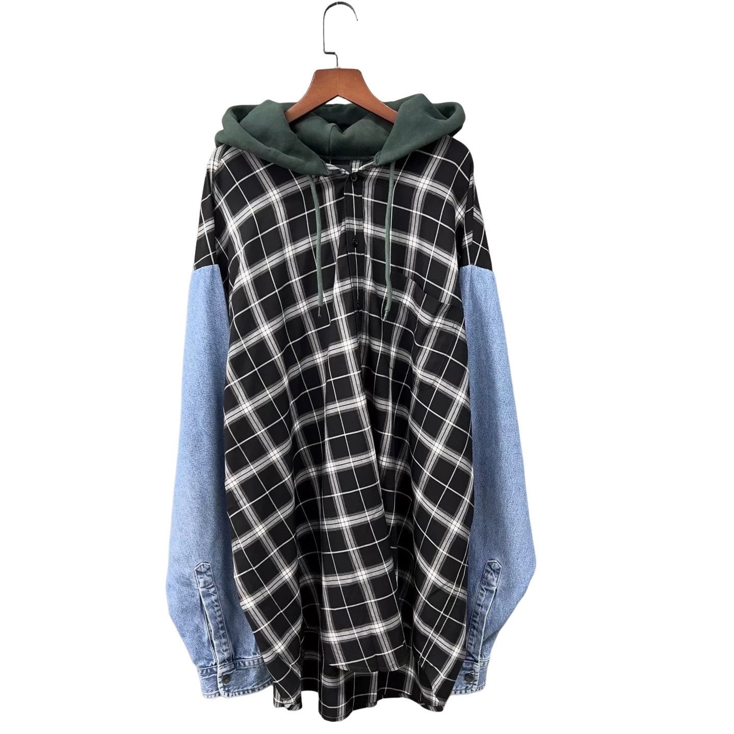 Balenciaga Balenciaga Plaid Denim Hoodie Shirt Size XL Size US XL / EU 56 / 4 - 1 Thumbnail