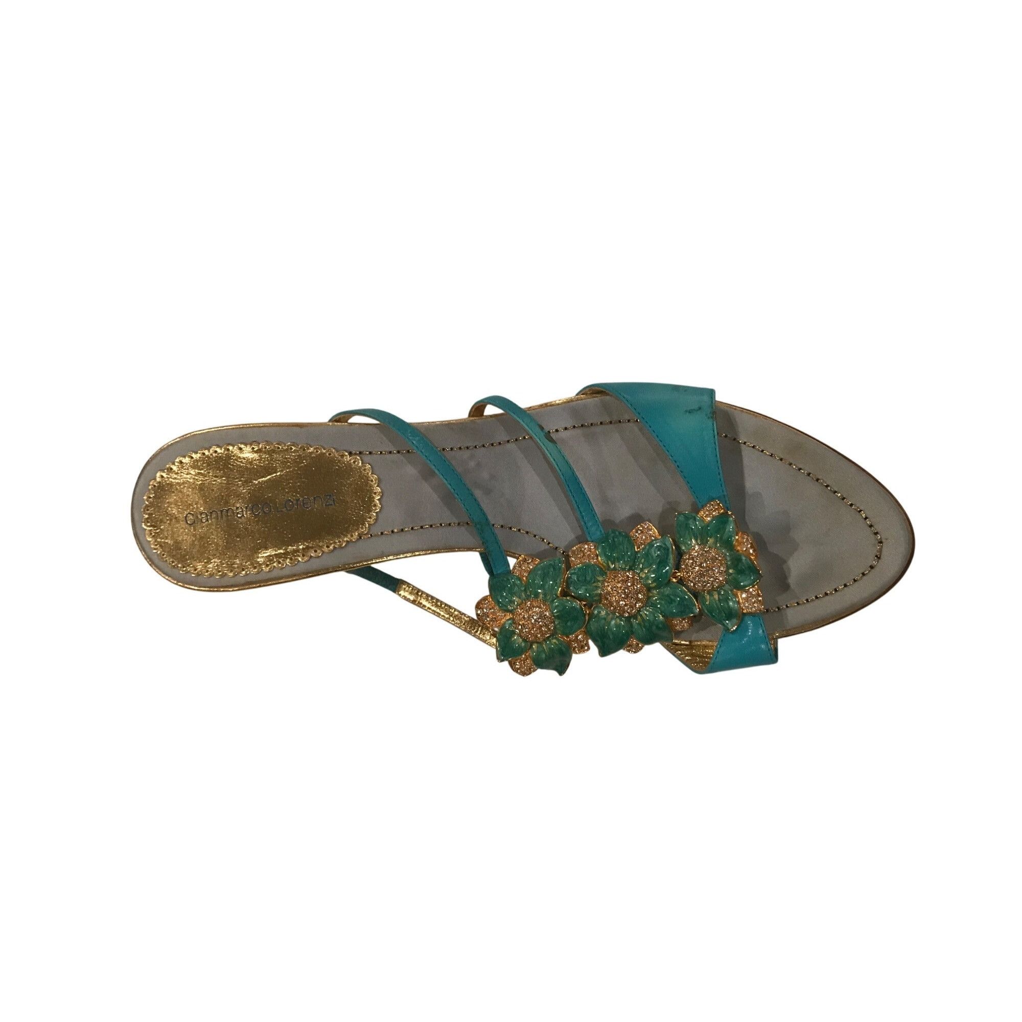 Vintage Gianmarco Lorenzi Turquoise Strappy Embellished Leather S Size US 8.5 / IT 38.5 - 6 Thumbnail