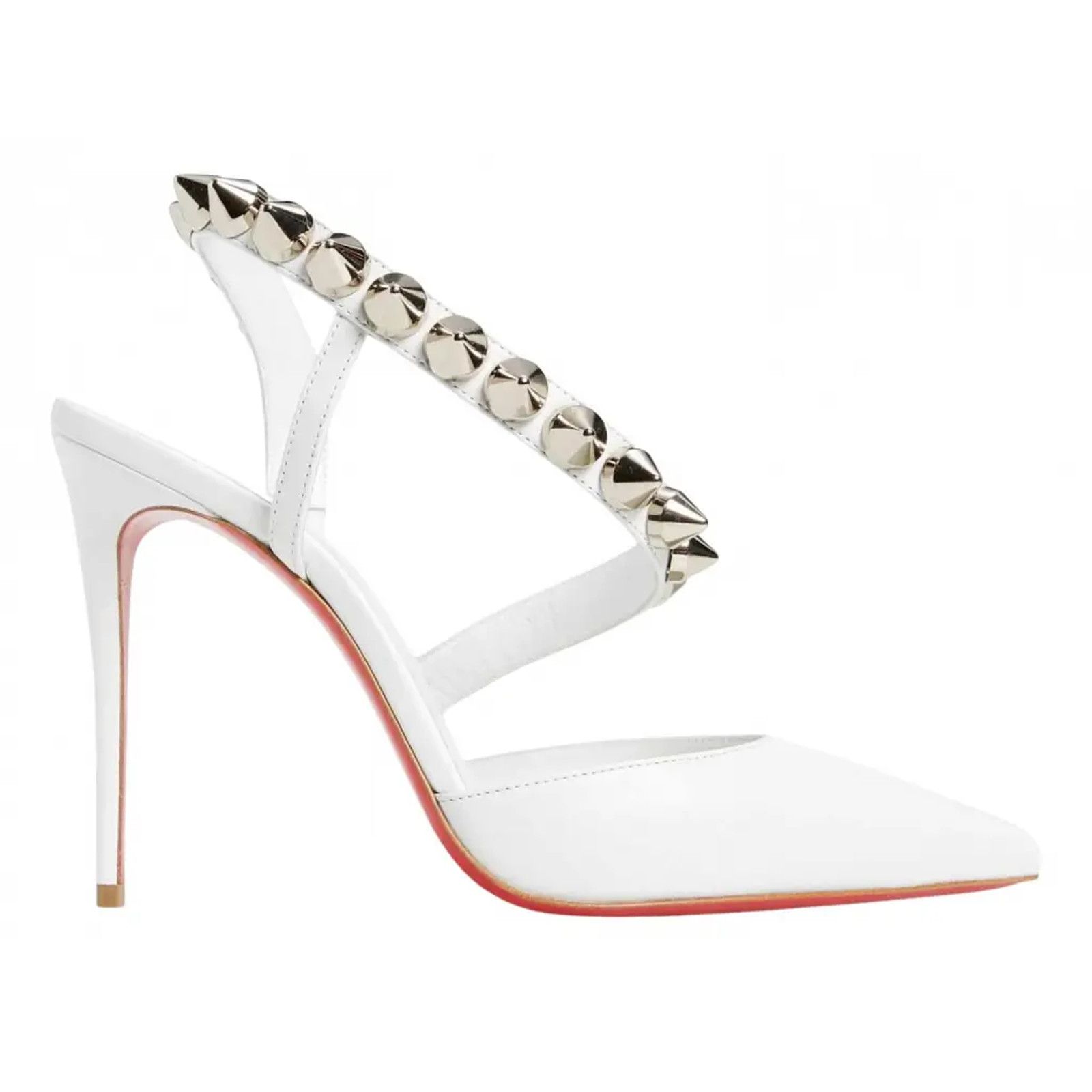 Christian Louboutin Spikita Pump 100 Bianco White Spike Strappy Sandal Heel 40 Size US 10 / IT 40 - 1 Thumbnail