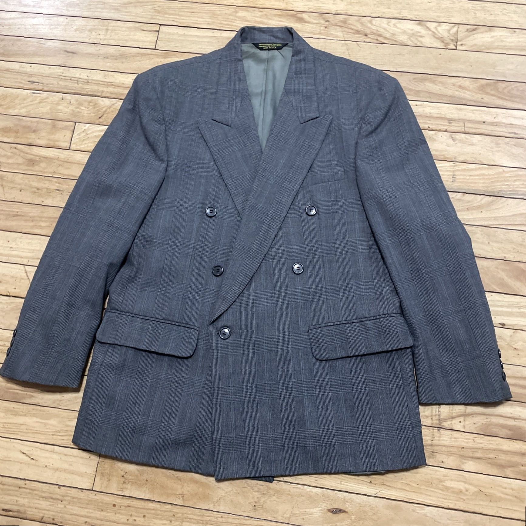 Doublet VINTAGE Dellapenna 39S Gray Plaid Double-Breasted Suit Jacket Men 90s Made USA Size 40R - 3 Thumbnail