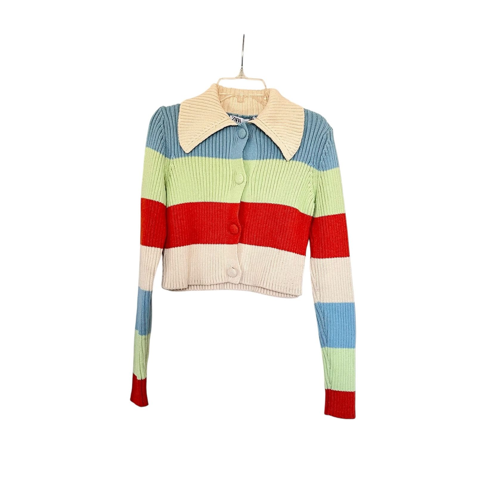 Zara Zara Colorblock Striped Ribbed Knit Cropped Cardigan Sweater Size S / US 4 / IT 40 - 2 Thumbnail