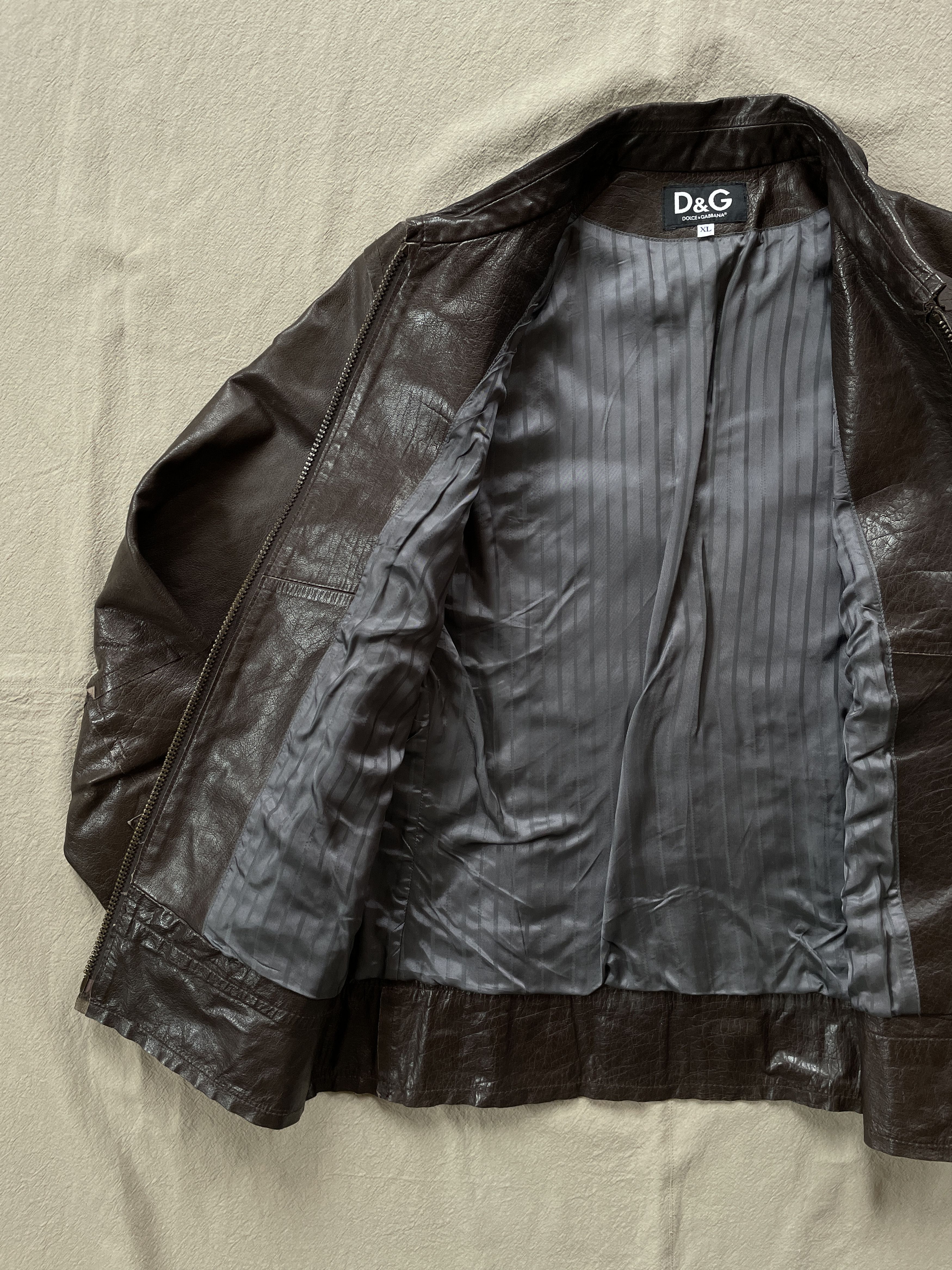 Dolce & Gabbana Y2K D&G Brown Leather Jacket Size XL / US 12-14 / IT 48-50 - 3 Thumbnail