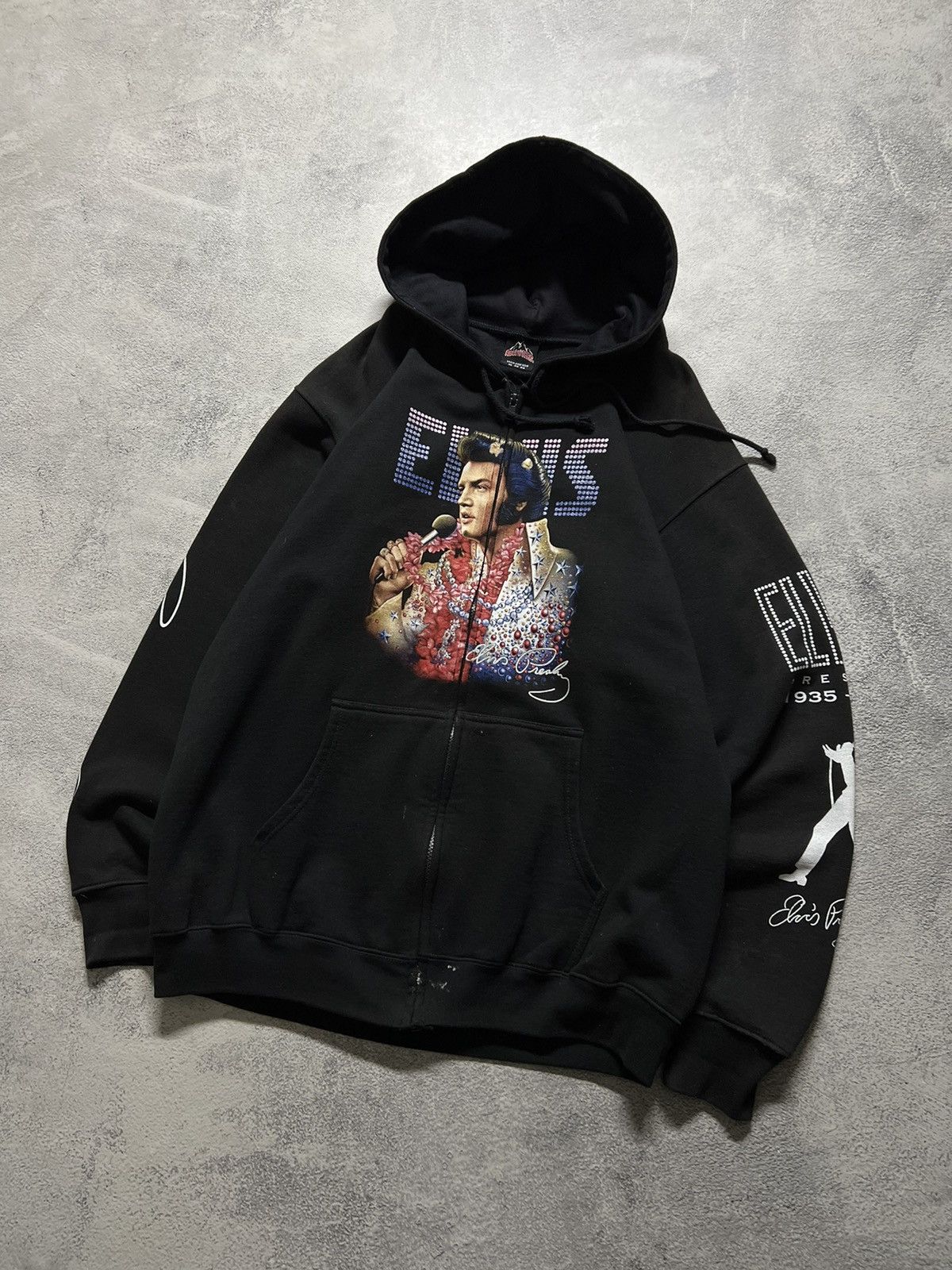 Band Tees × Vintage Vintage Elvis Presley 🖤 Faded All Over Print Zip Hoodie 90’s Size US XL / EU 56 / 4 - 5 Thumbnail
