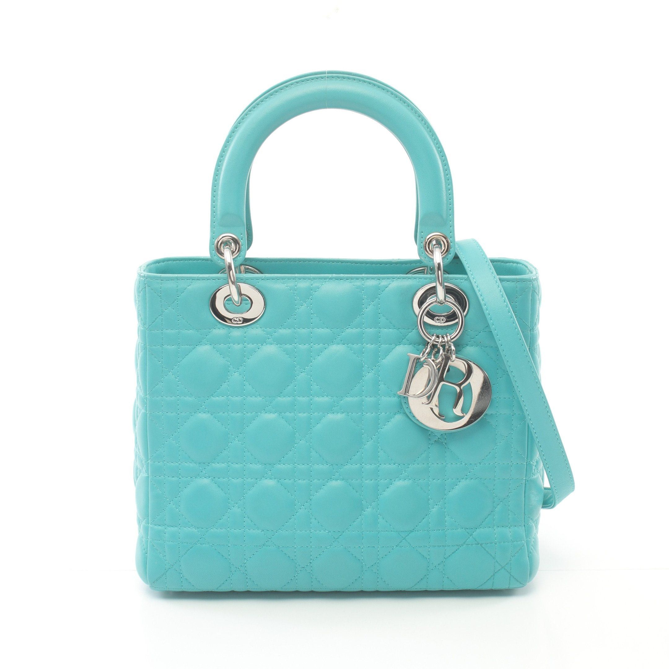 Dior Dior Lady Dior Canage Handbag Leather Turquoise Blue Size ONE SIZE - 1 Thumbnail