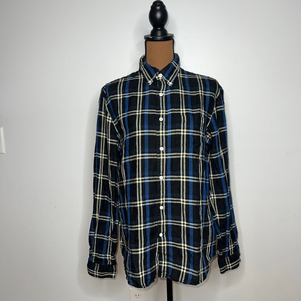 Club Monaco Club Monaco Black Multi Long Sleeve Plaid 100% Linen Button Up Shirt Mens Medium Size US M / EU 48-50 / 2 - 14 Thumbnail