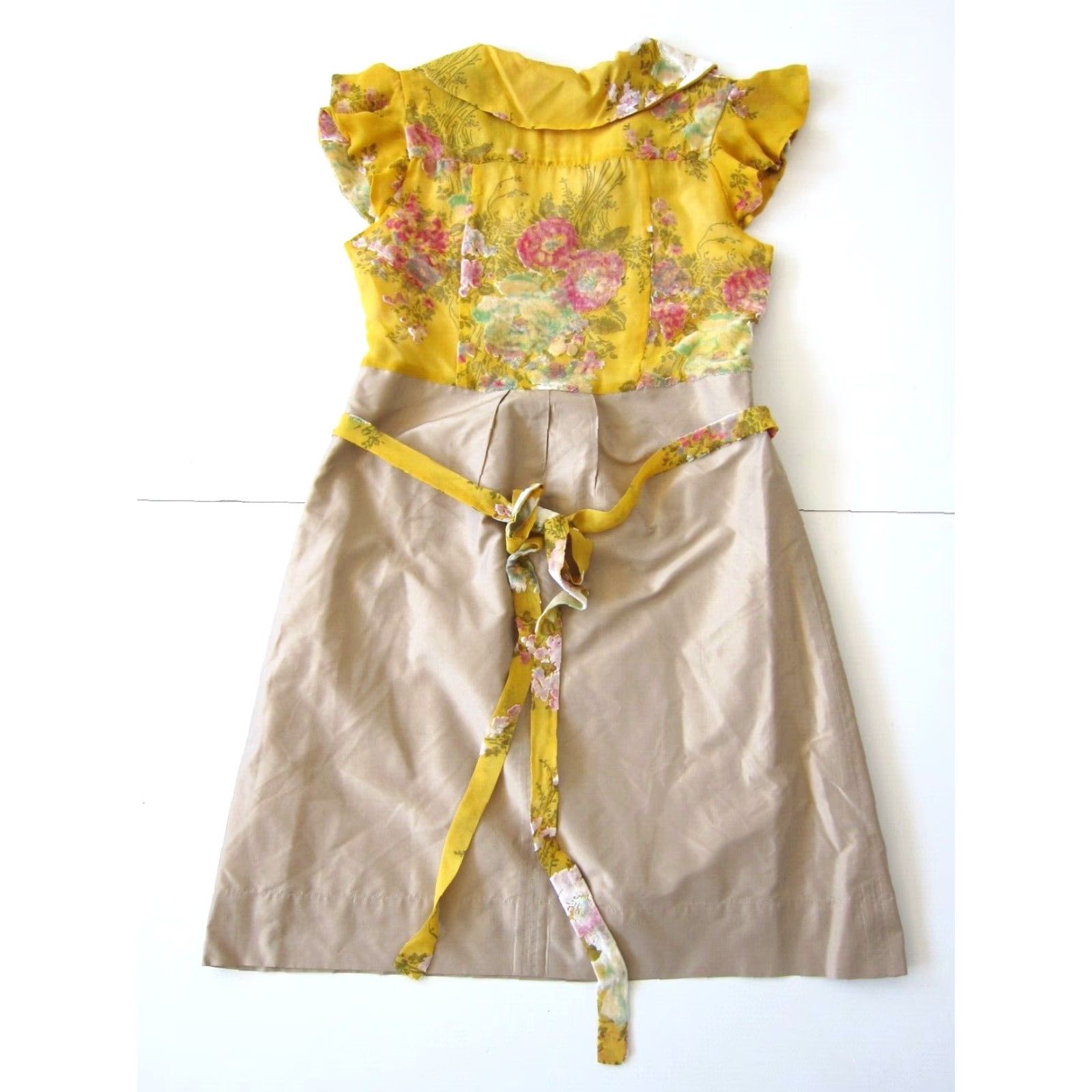 Vintage Black Label San Francisco Yellow Pink Floral Brown Collared Shirt Dress Women 10 Size L / US 10 / IT 46 - 2 Thumbnail
