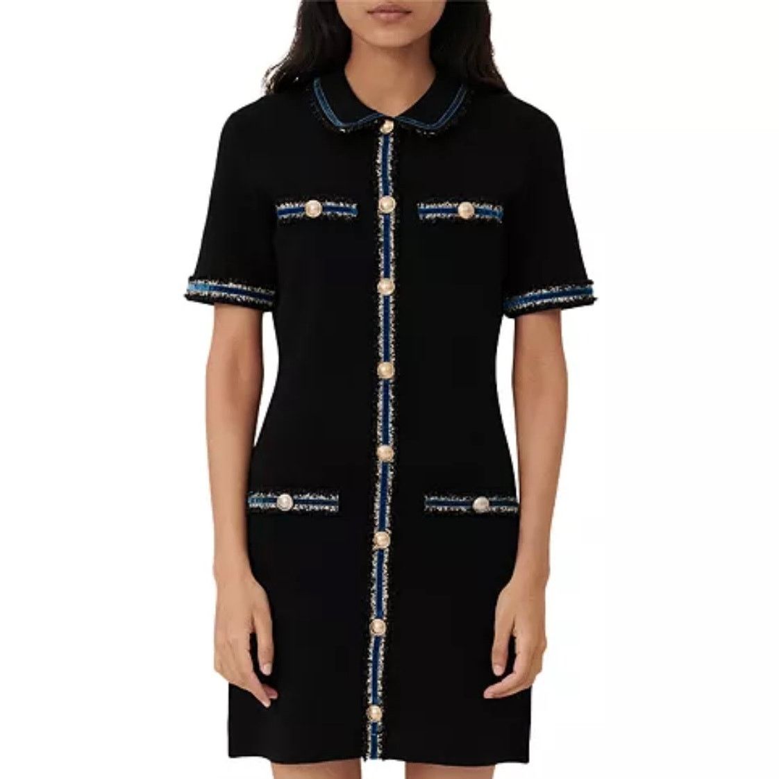 Maje Maje Ravena Velvet Trim Dress black size 36 S golden buttons Size S / US 4 / IT 40 - 2 Thumbnail