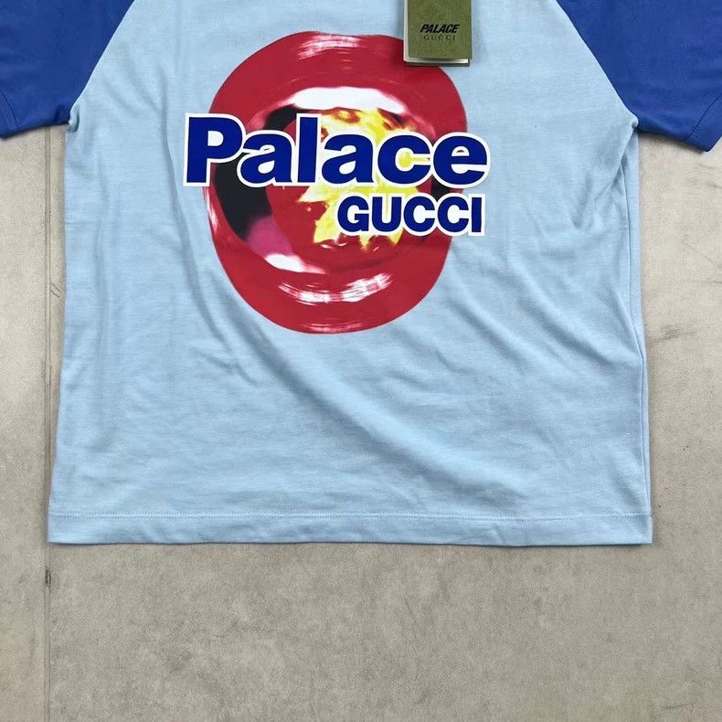 Gucci Gucci23 SS rare blue raglan sleeves red lip print short sle Size US M / EU 48-50 / 2 - 2 Thumbnail