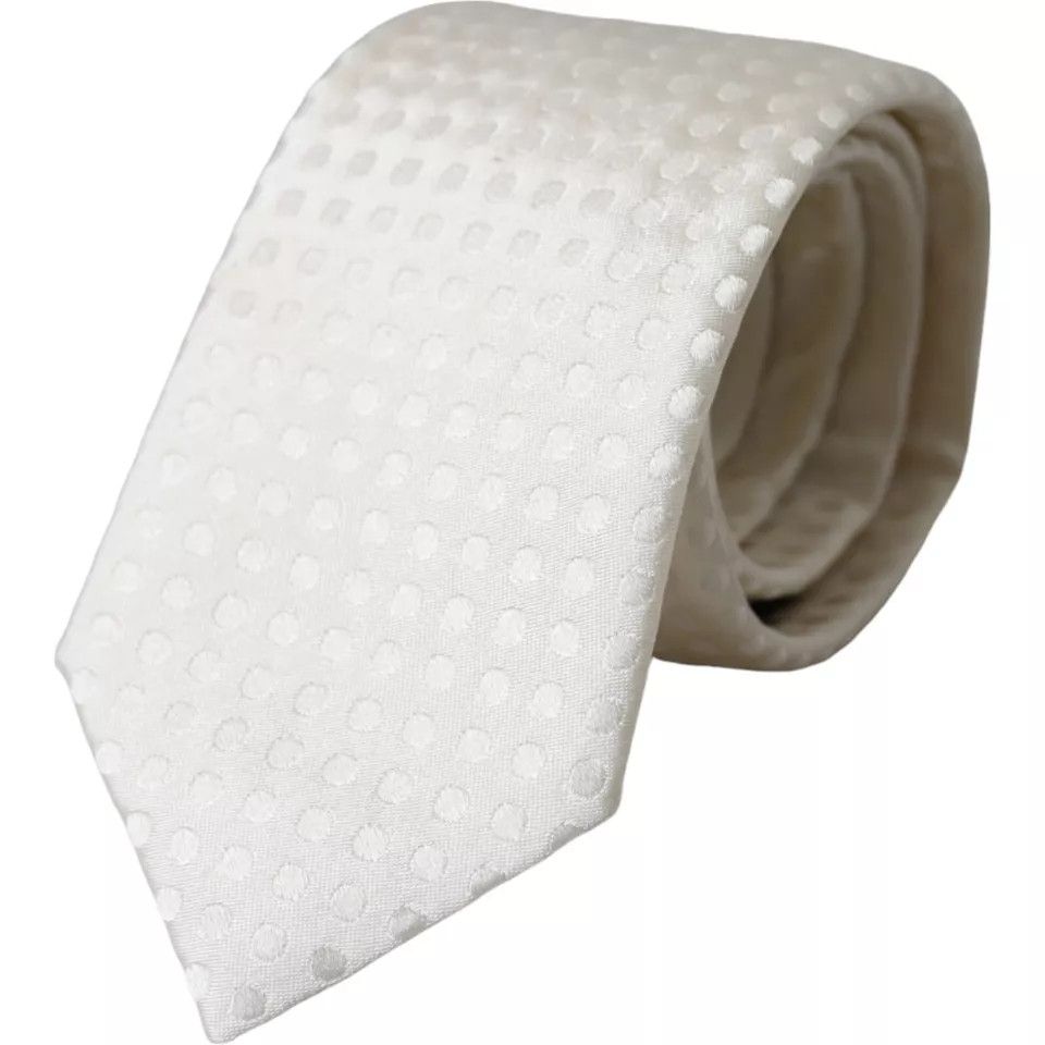 Dolce & Gabbana White Dotted Silk Classic Adjustable Men Men's Tie Size ONE SIZE - 1 Thumbnail